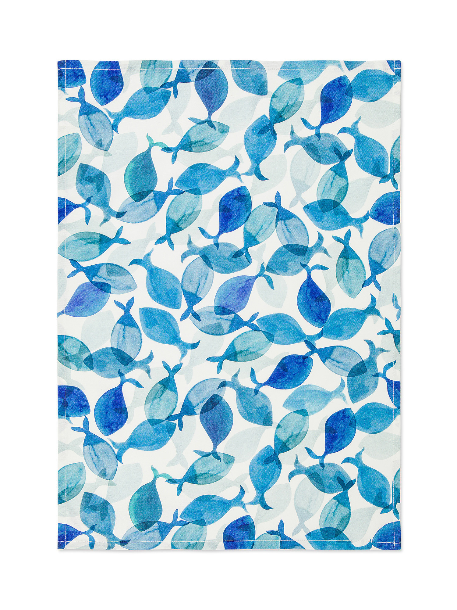 Set 2 strofinacci puro cotone stampa pesci, Blu, large image number 1