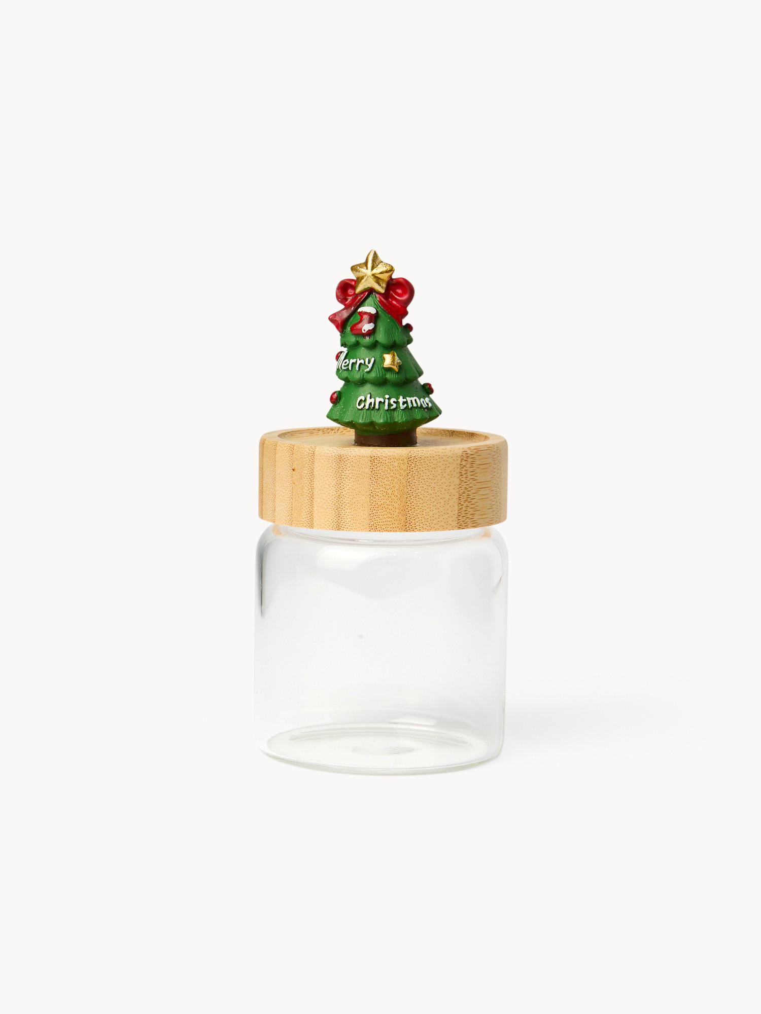 Glass jar with tree-shaped lid, Transparent, large image number 0