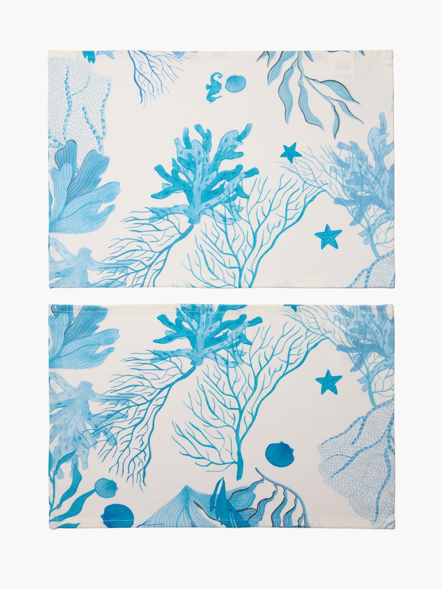 Set of 2 Panama Cotton Placemats with Marine Print - Introductory Price, White / Blue, large image number 0