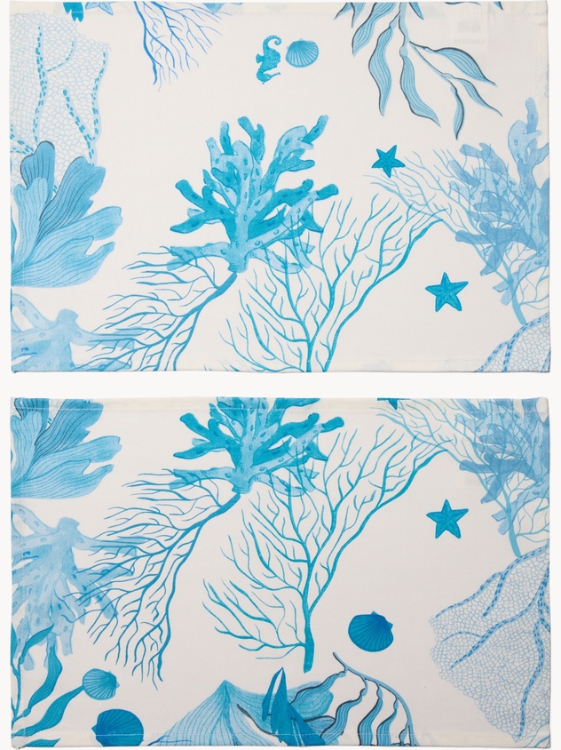 Set of 2 Panama Cotton Placemats with Marine Print - Introductory Price