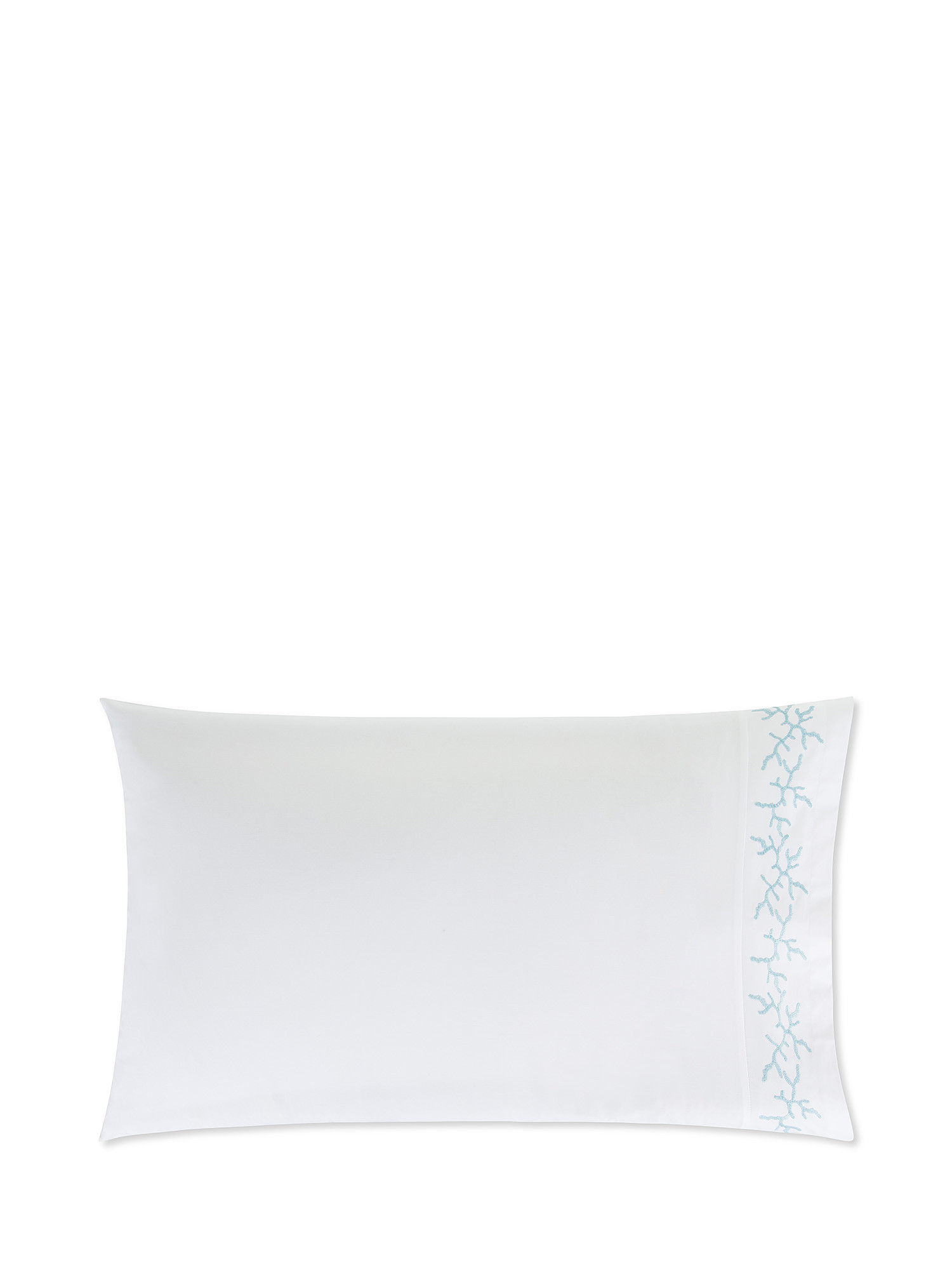 Cotton percale pillowcase with coral embroidery, White, large image number 0