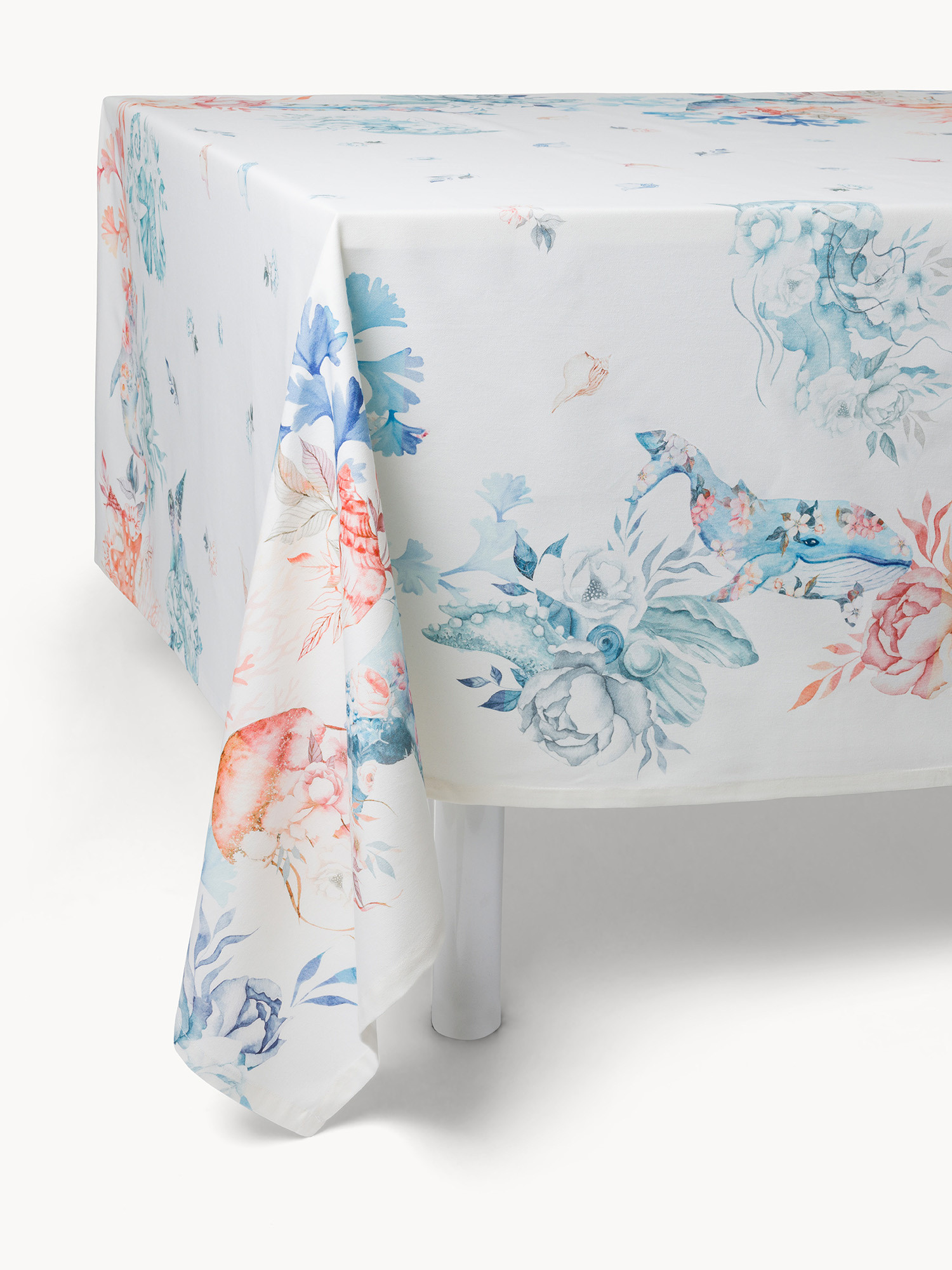 Jellyfish cotton drill tablecloth by Tessitura Randi, White, large image number 0
