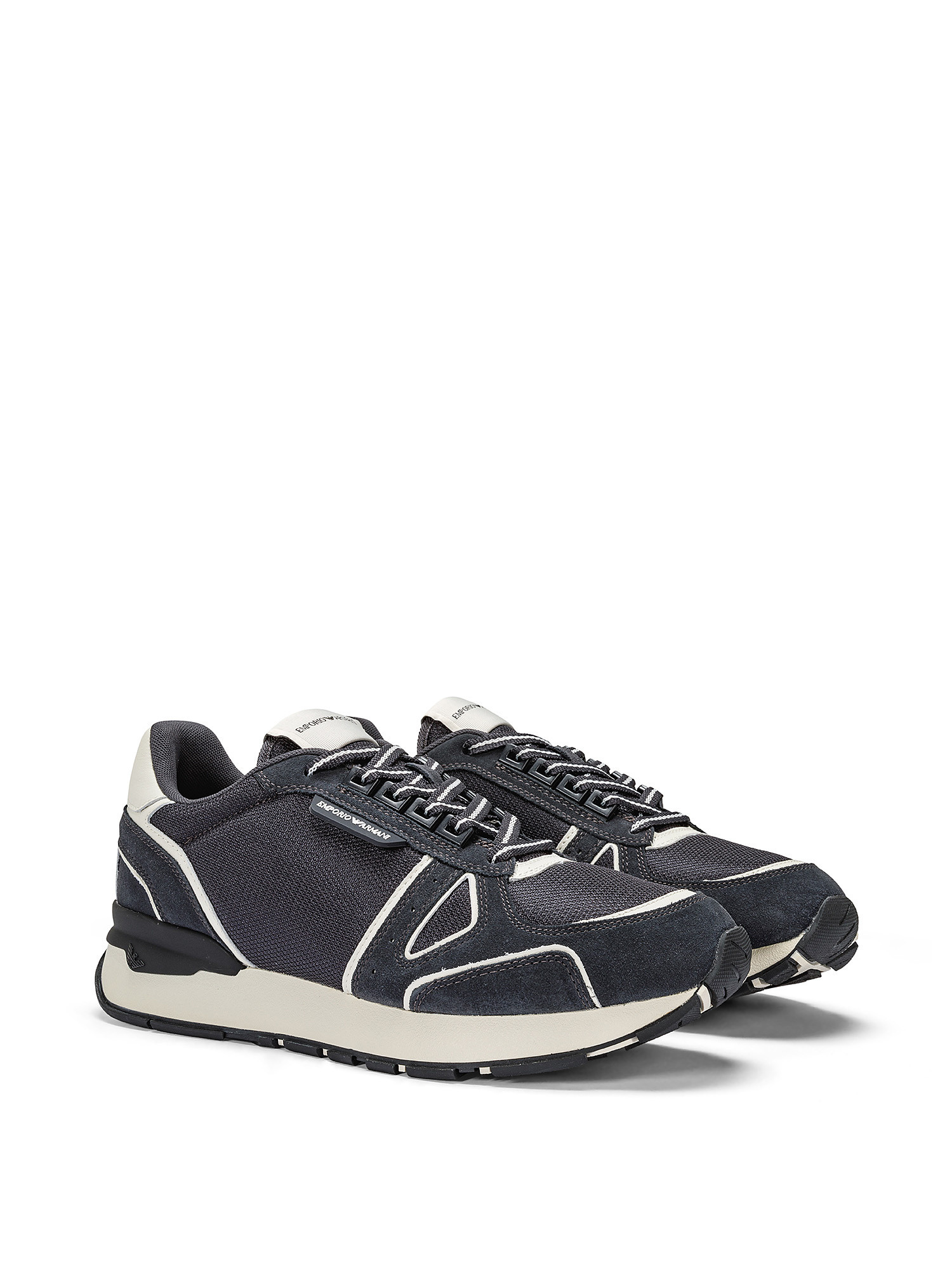 Emporio Armani - Sneakers con inserti scamosciati, Blu scuro, large image number 1