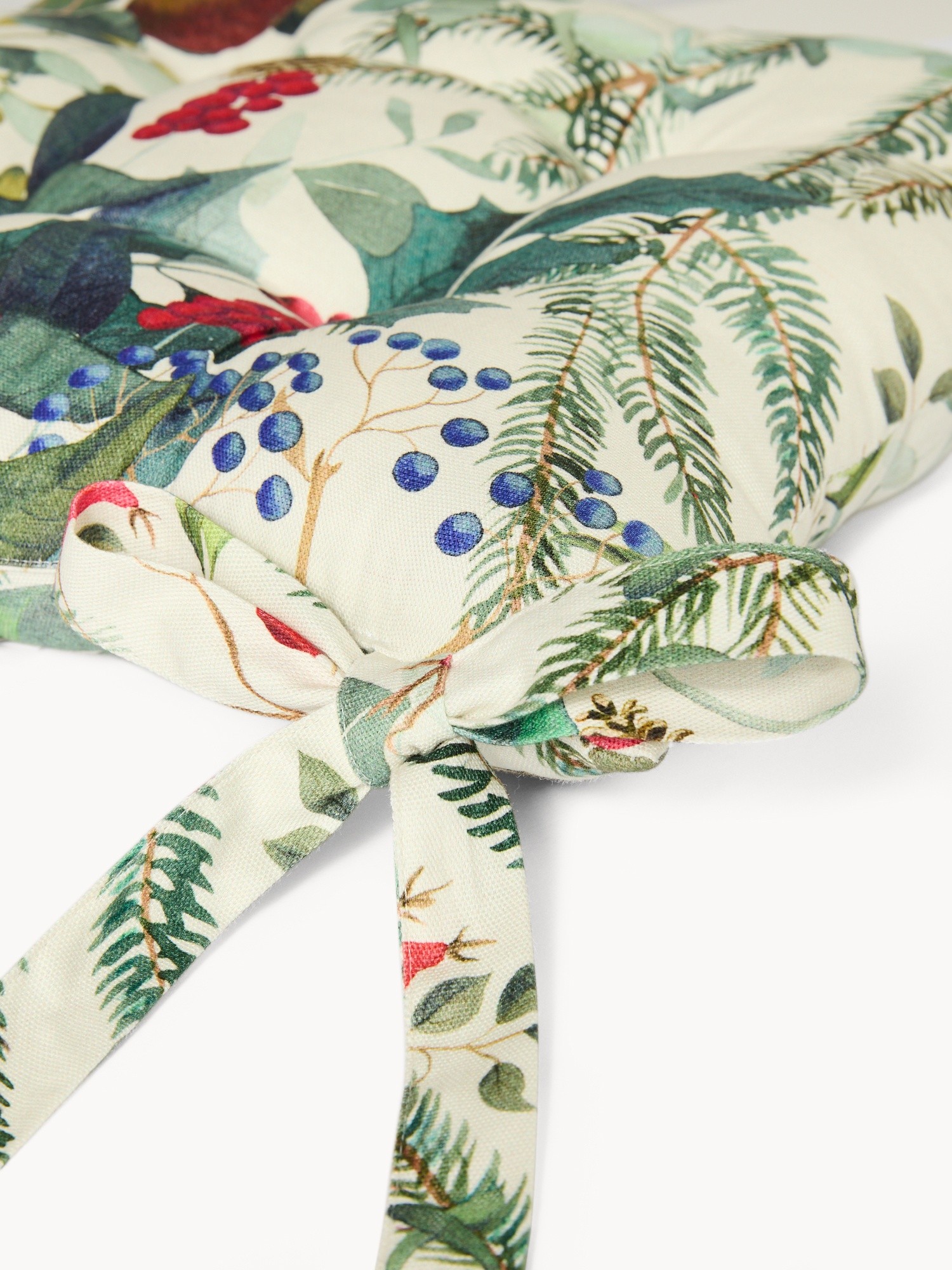 Cuscino da sedia con lacci in panama di puro cotone stampato, Multicolor, large image number 1