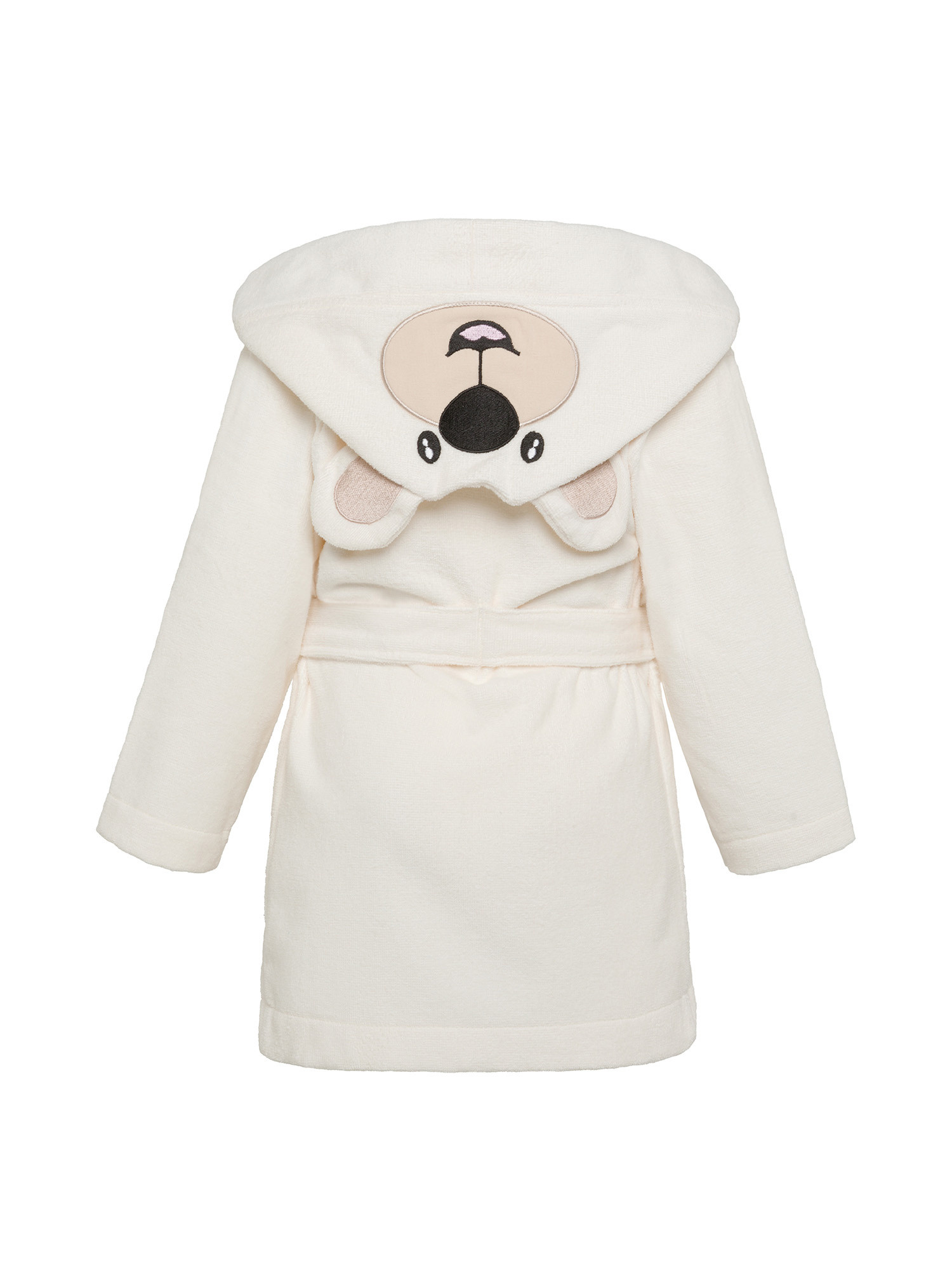 Children's cotton velor bathrobe with teddy bear motif, White, large image number 1