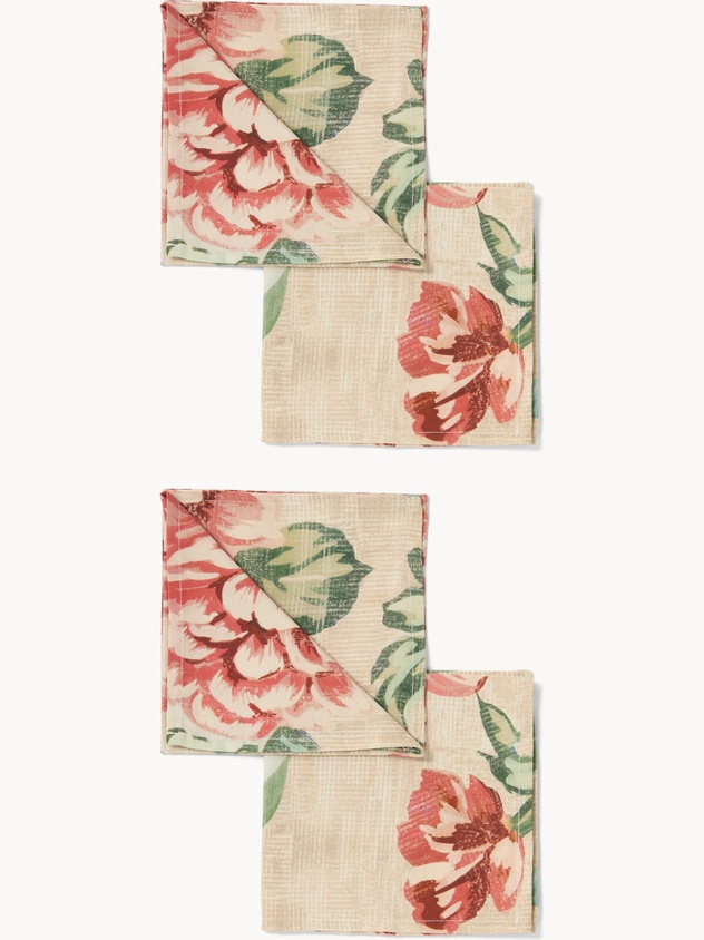 Set of 4 Cotton Panama Napkins with Floral Print - Discounted Price