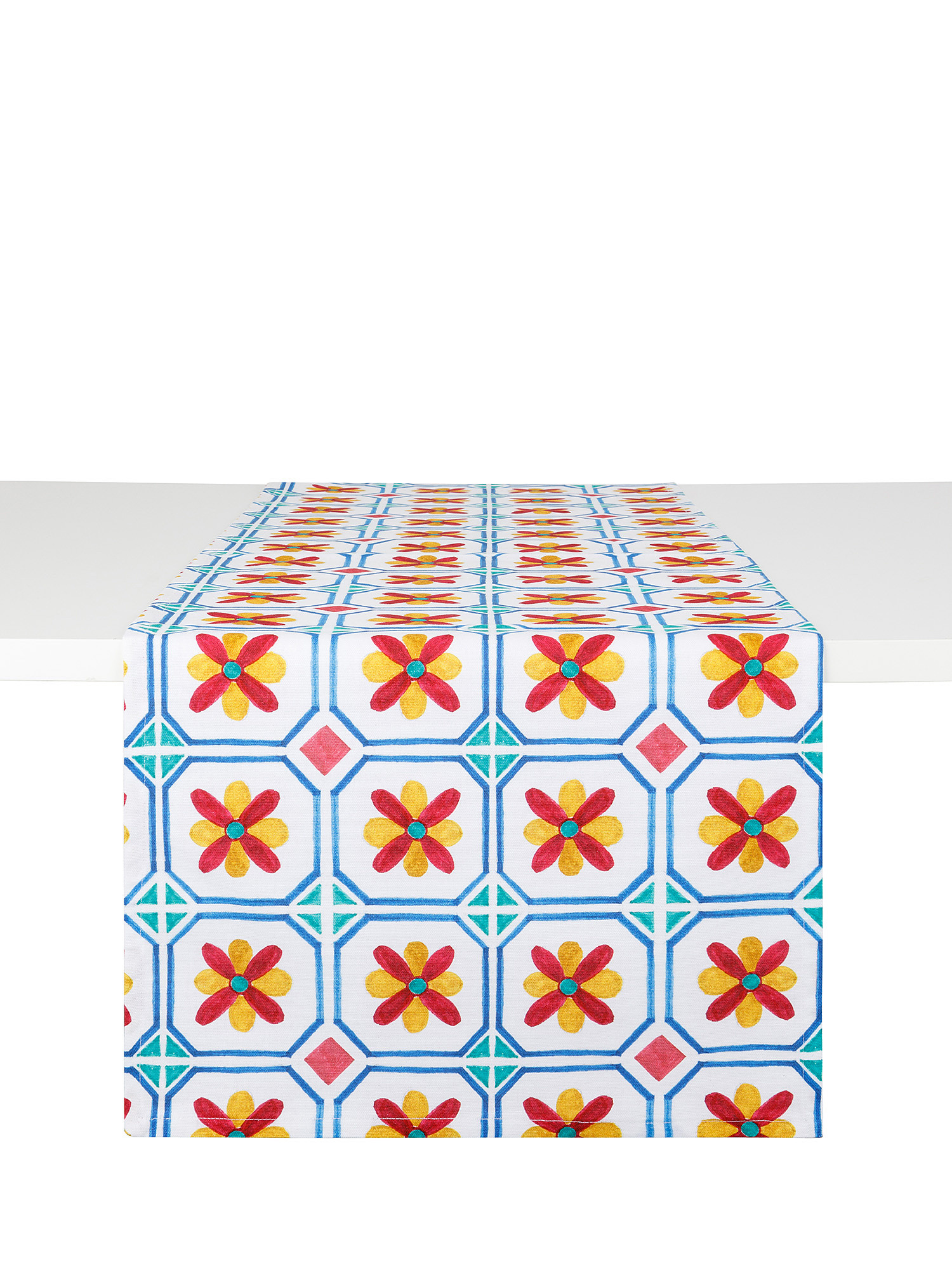 100% cotton table runner with tile print, Multicolor, large image number 0