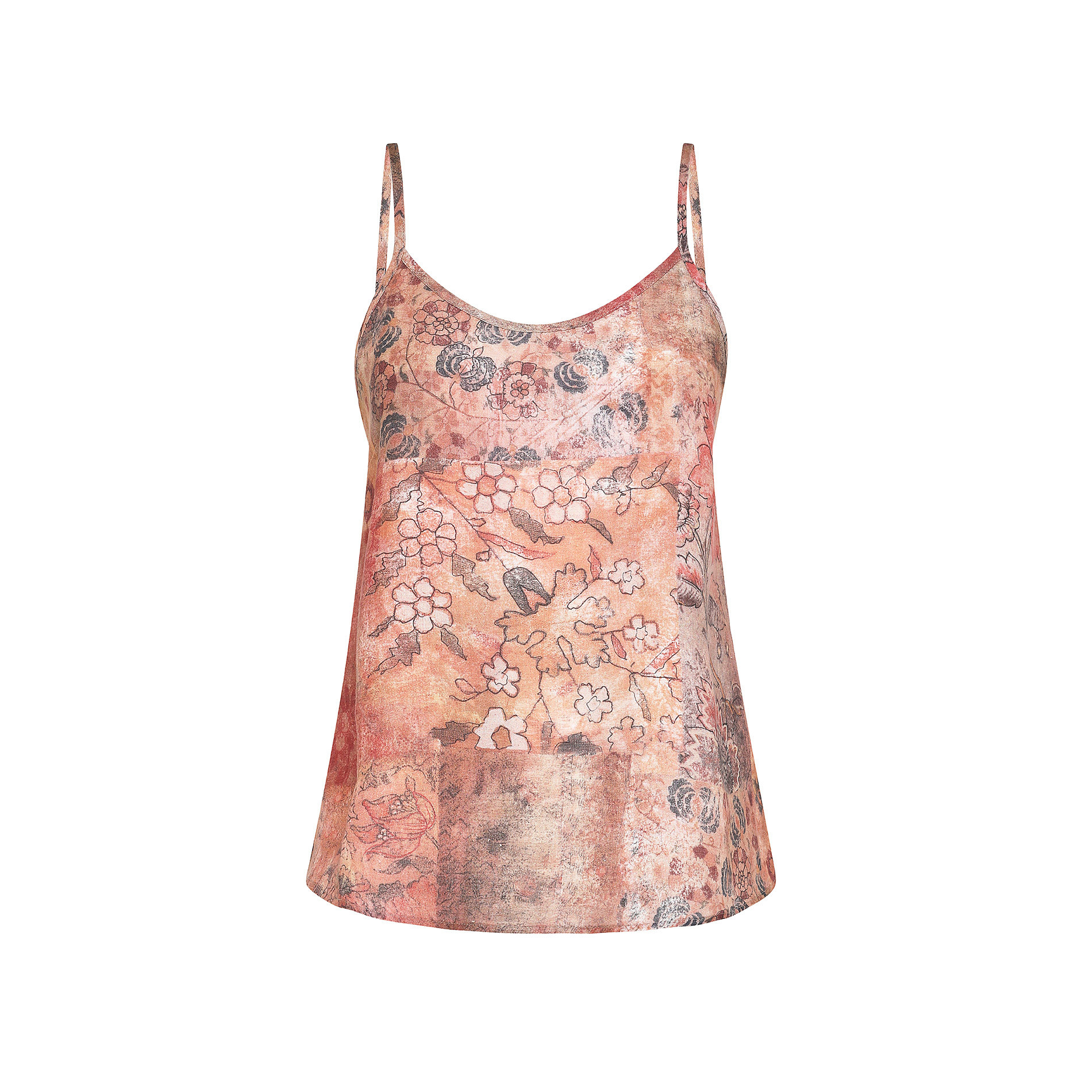 Tank top in pure linen with floral pattern, Multicolor, large image number 0