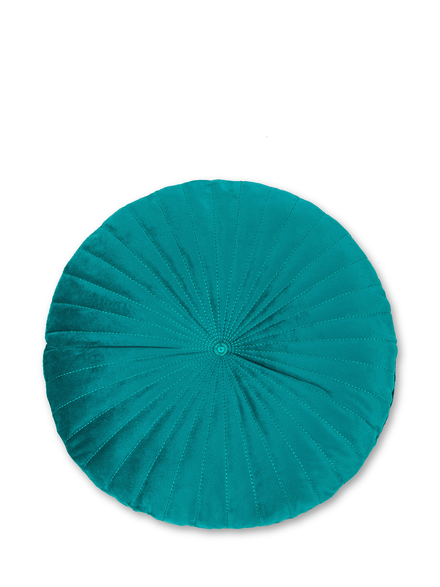 Round solid color velvet cushion, Teal, large image number 0
