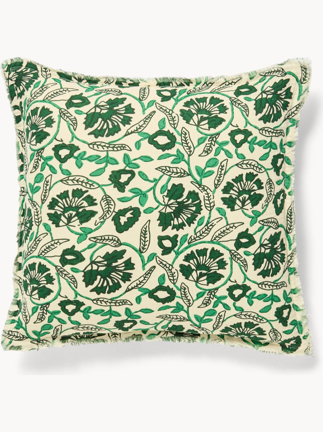 Cuscino 50x50 in garza di cotone stampato con frangette
