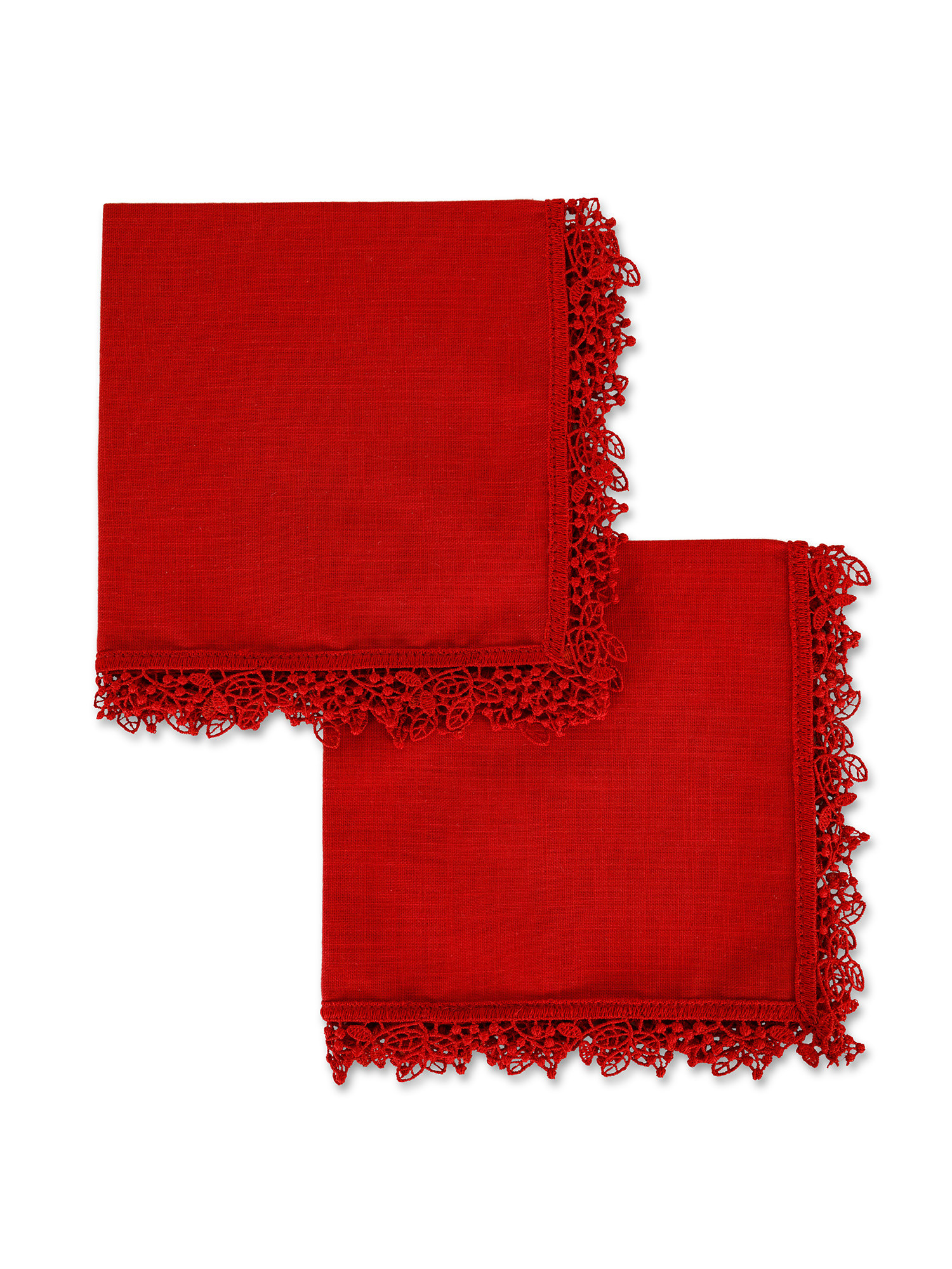 Set 2 tovaglioli cotone con ricamo applicato, Rosso, large image number 0
