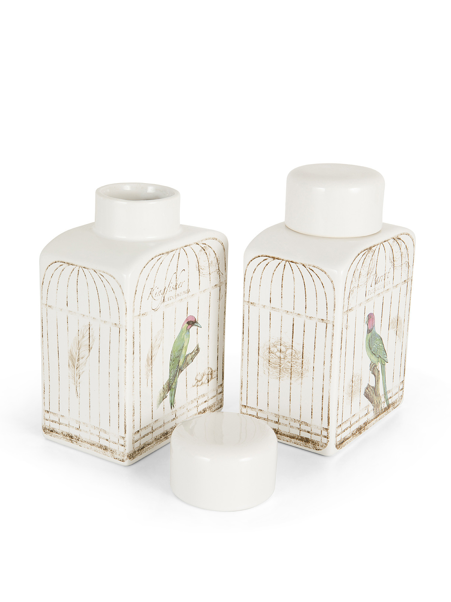 Bird motif ceramic jar, White, large image number 1