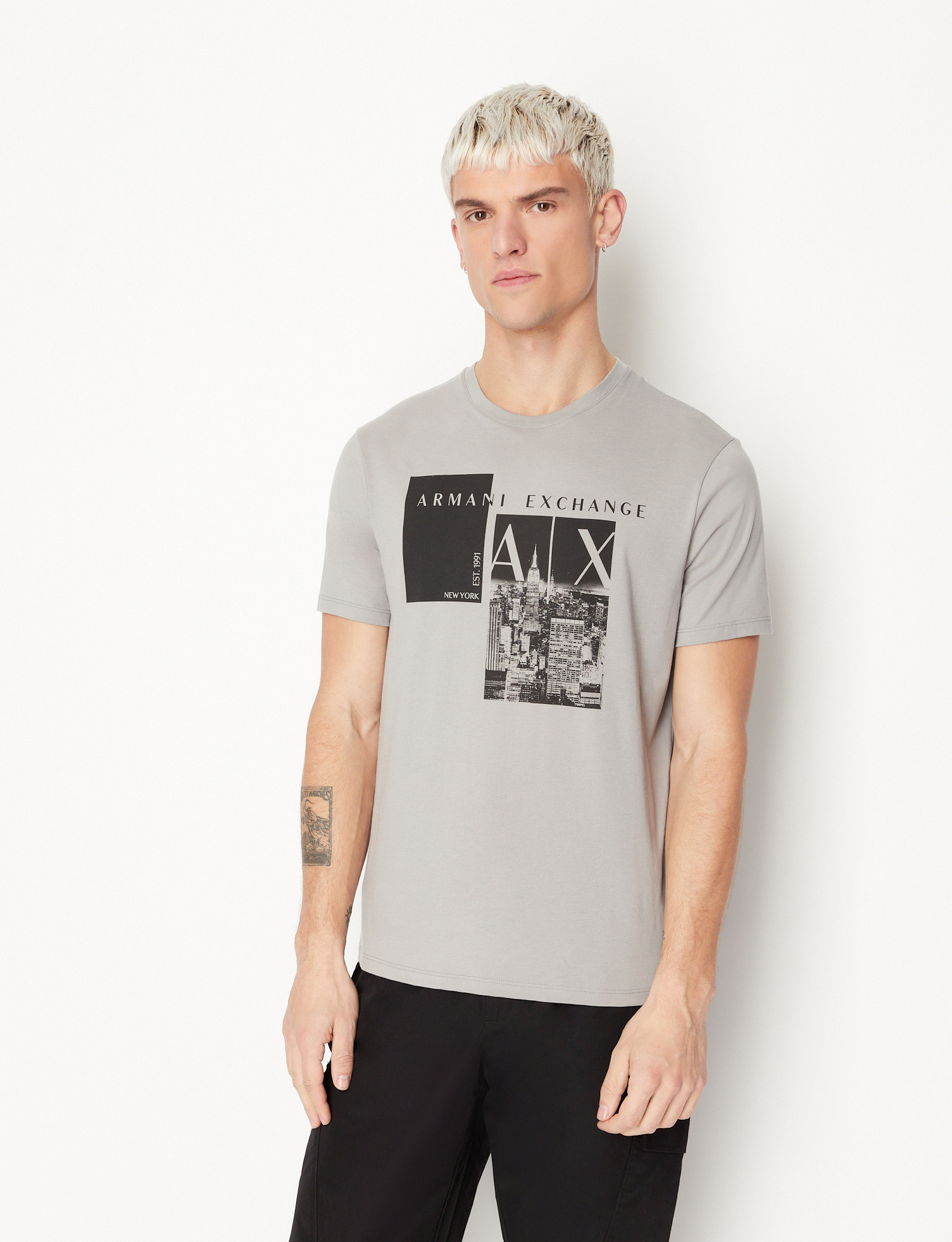 Armani Exchange - T-shirt con stampa grafica regular fit, Grigio scuro, large image number 1