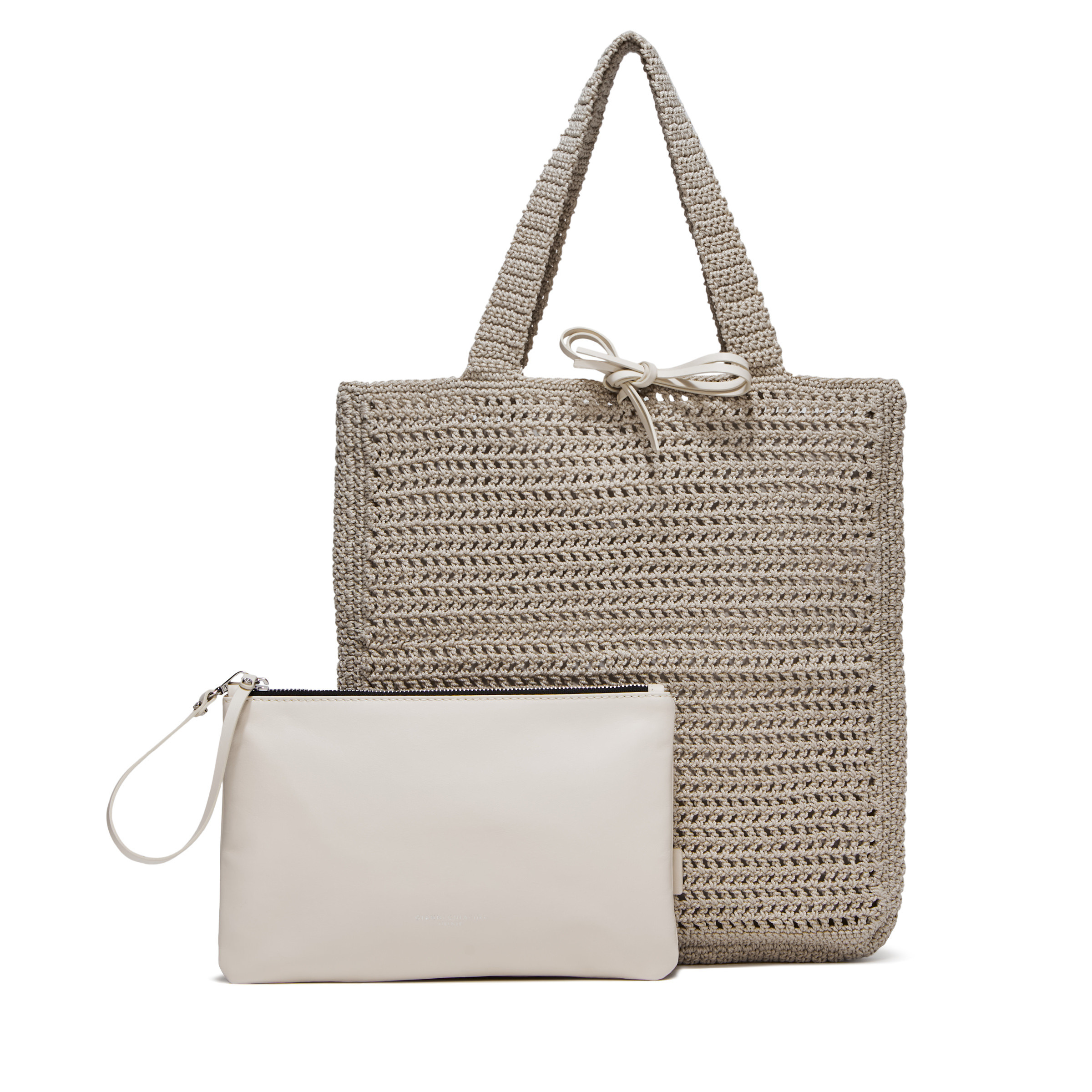 Gianni Chiarini - Victoria bag in leather and fabric, Pearl Grey, large image number 2