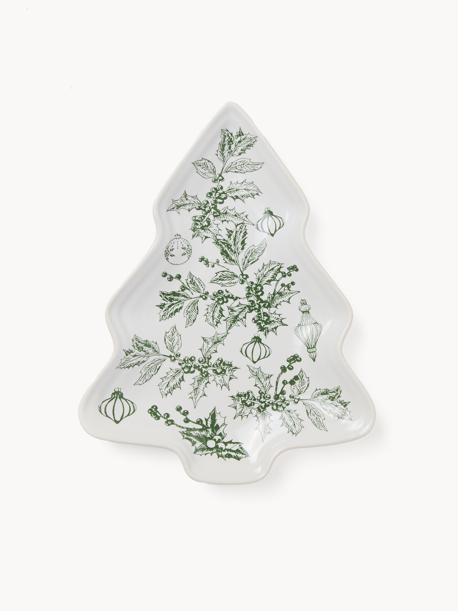 Christmas tree-shaped stoneware saucer, Bianco/Verde, large image number 0