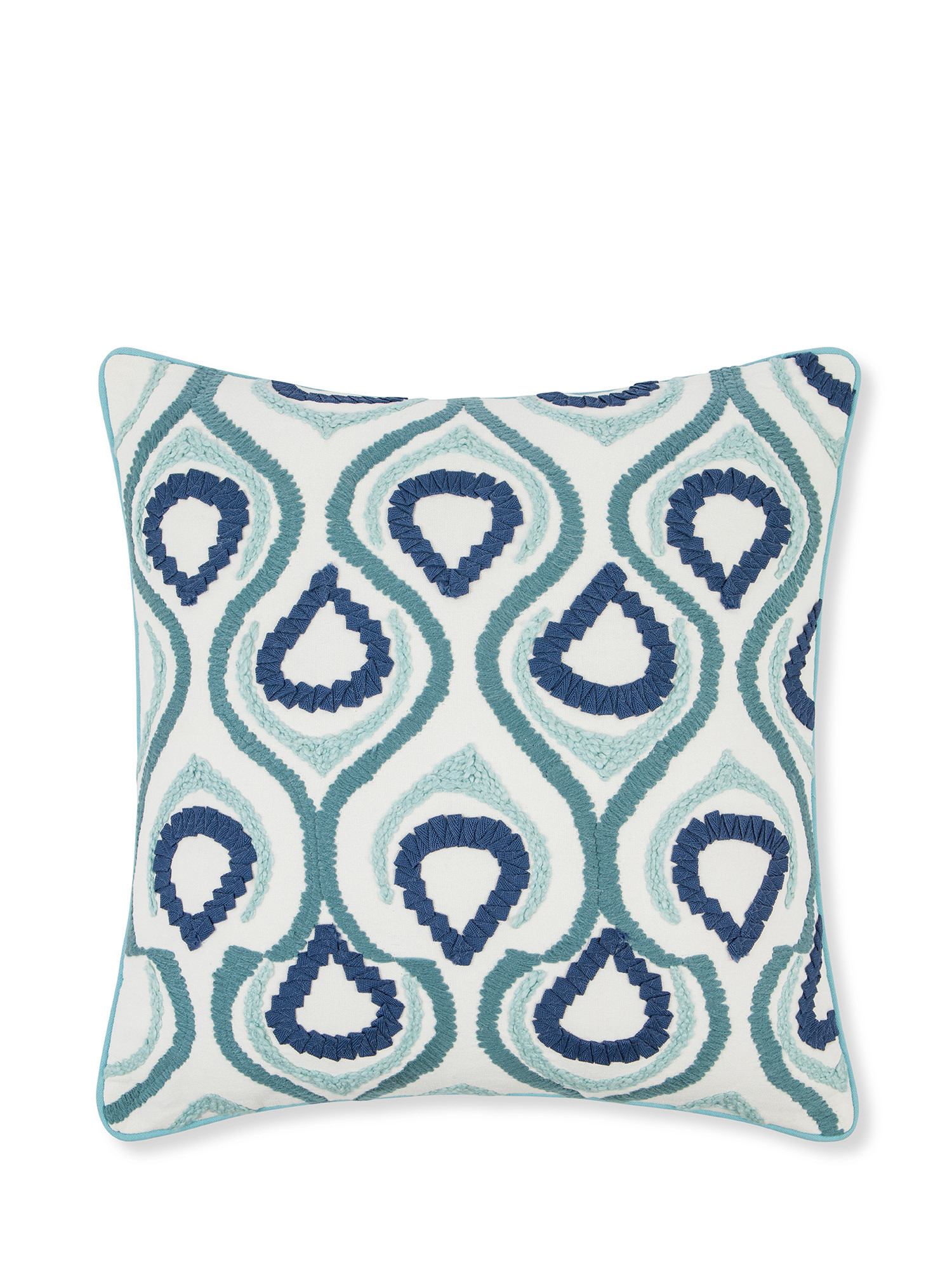 Embroidered cushion with geometric pattern 45x45cm, Blue, large image number 0