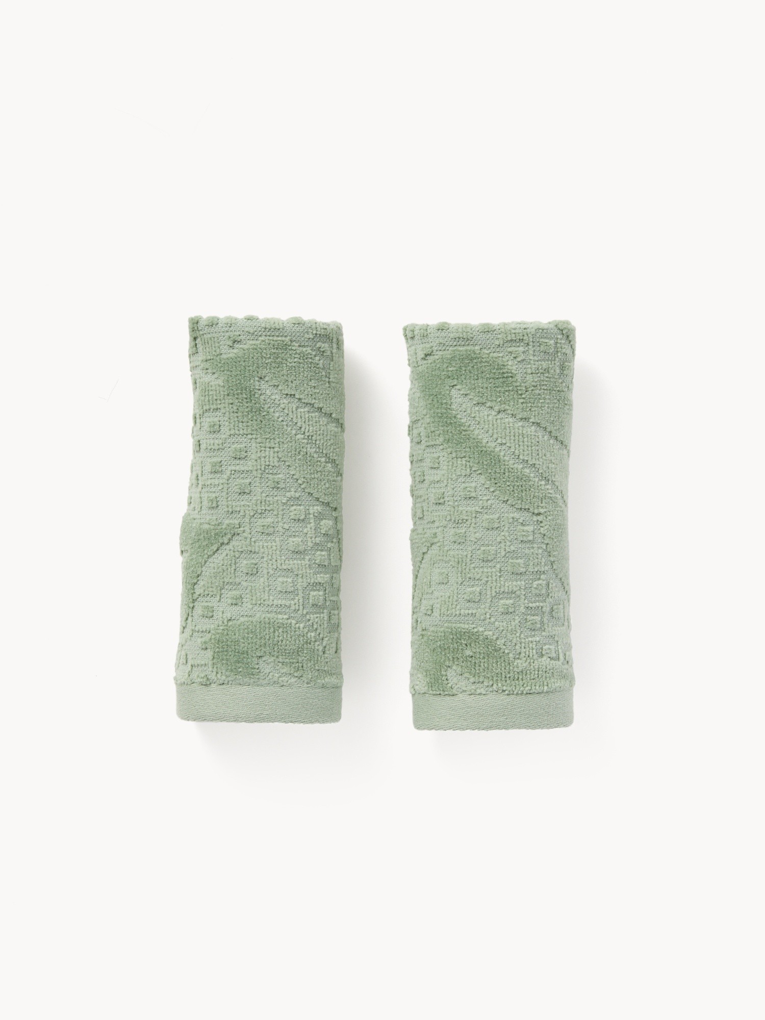 Set of 2 cotton velour washcloths with a jacquard leaf motif, Green, large image number 0