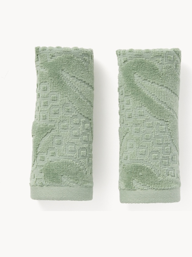 Set of 2 cotton velour washcloths with a jacquard leaf motif