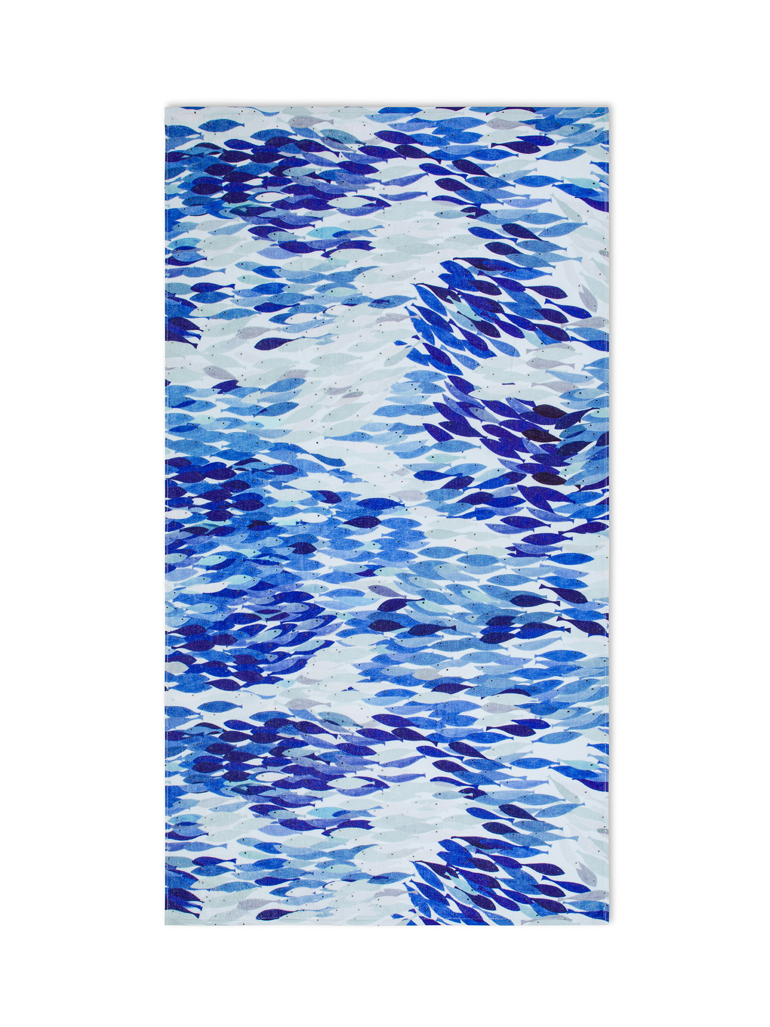 Cotton velor beach towel with fish print, Blue, large image number 0