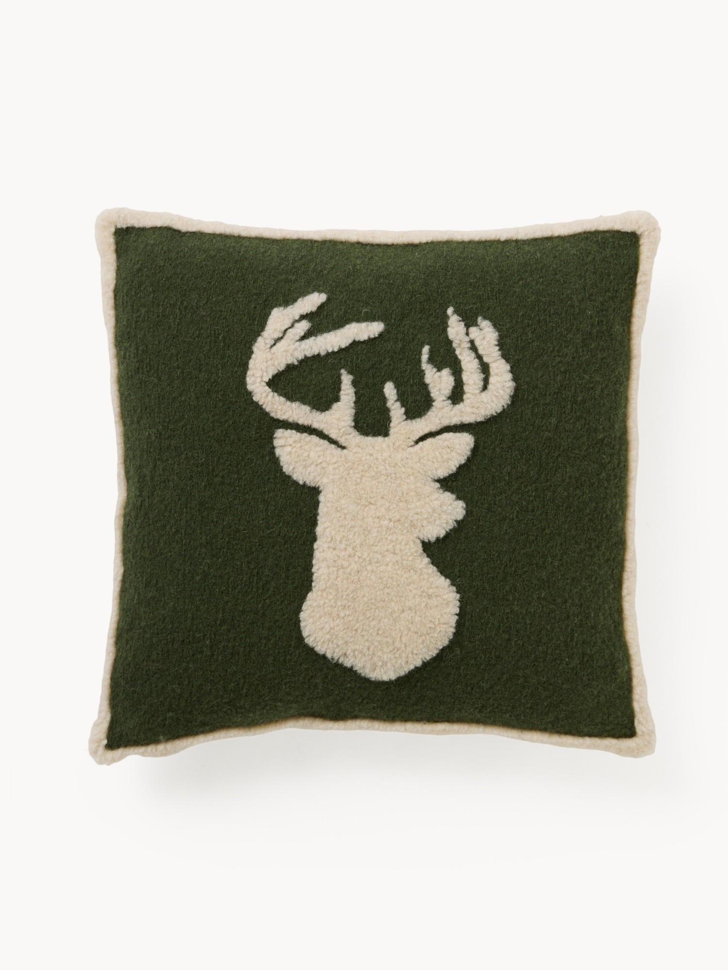 Boiled wool cushion with reindeer pattern 50x50cm, Dark Green, large image number 0