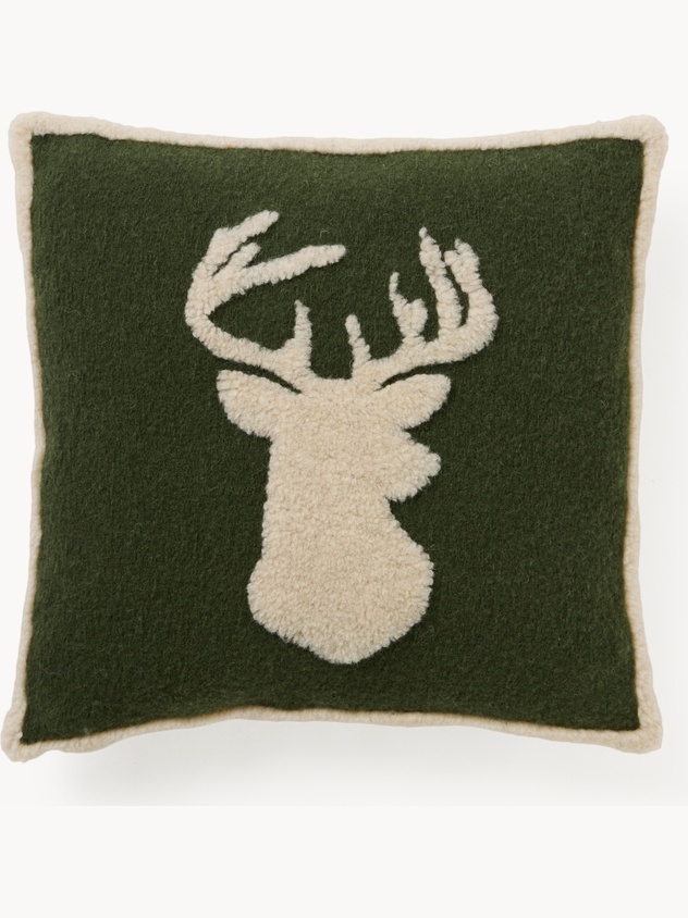 Boiled wool cushion with reindeer pattern 50x50cm