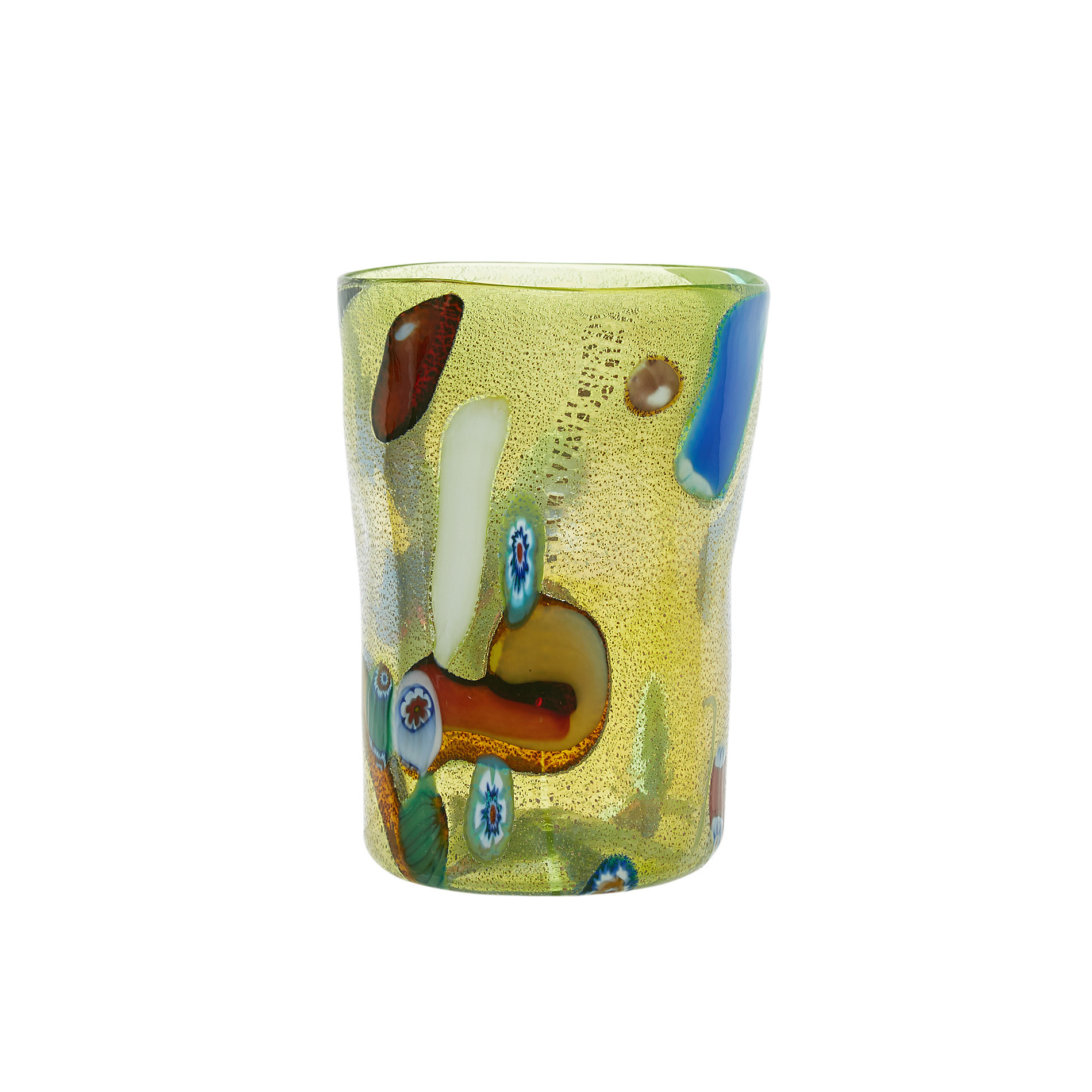 Bicchiere In Vetro Di Murano Millefiori Dipinto A Mano – Multicolore Fondo Verde, Altezza 9 Cm - 3