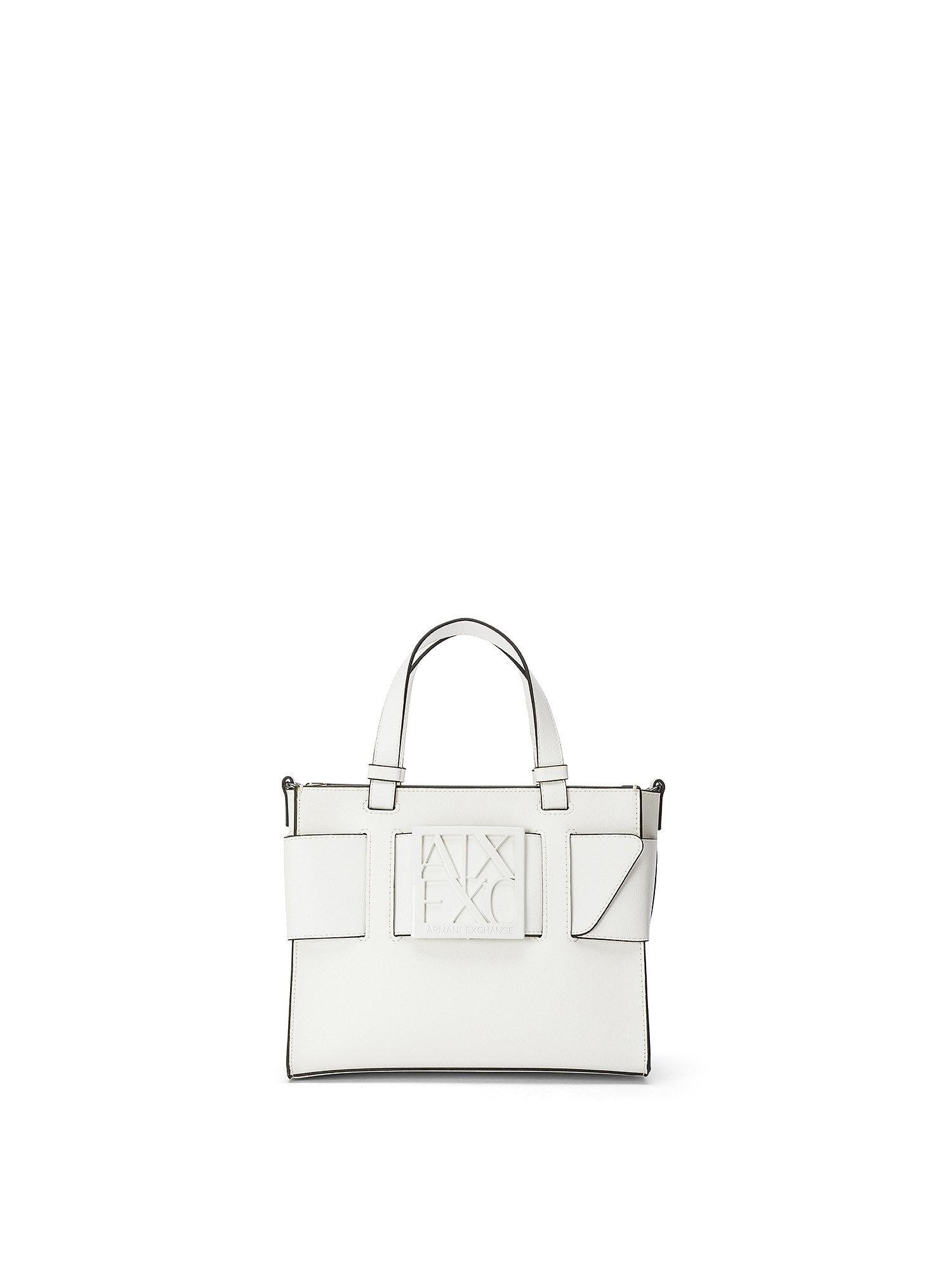 Armani Exchange - Tote bag media con logo, Bianco ghiaccio, large image number 0