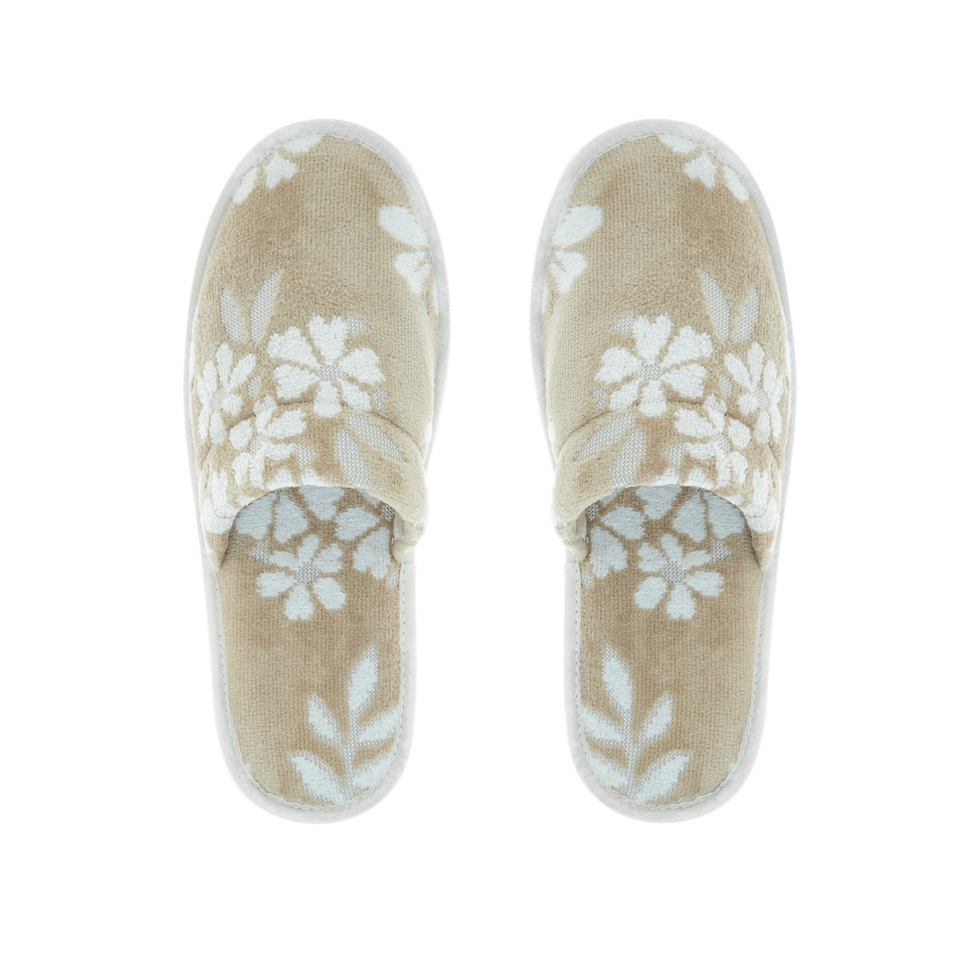Cotton terry slippers with floral motif, Beige, large image number 0