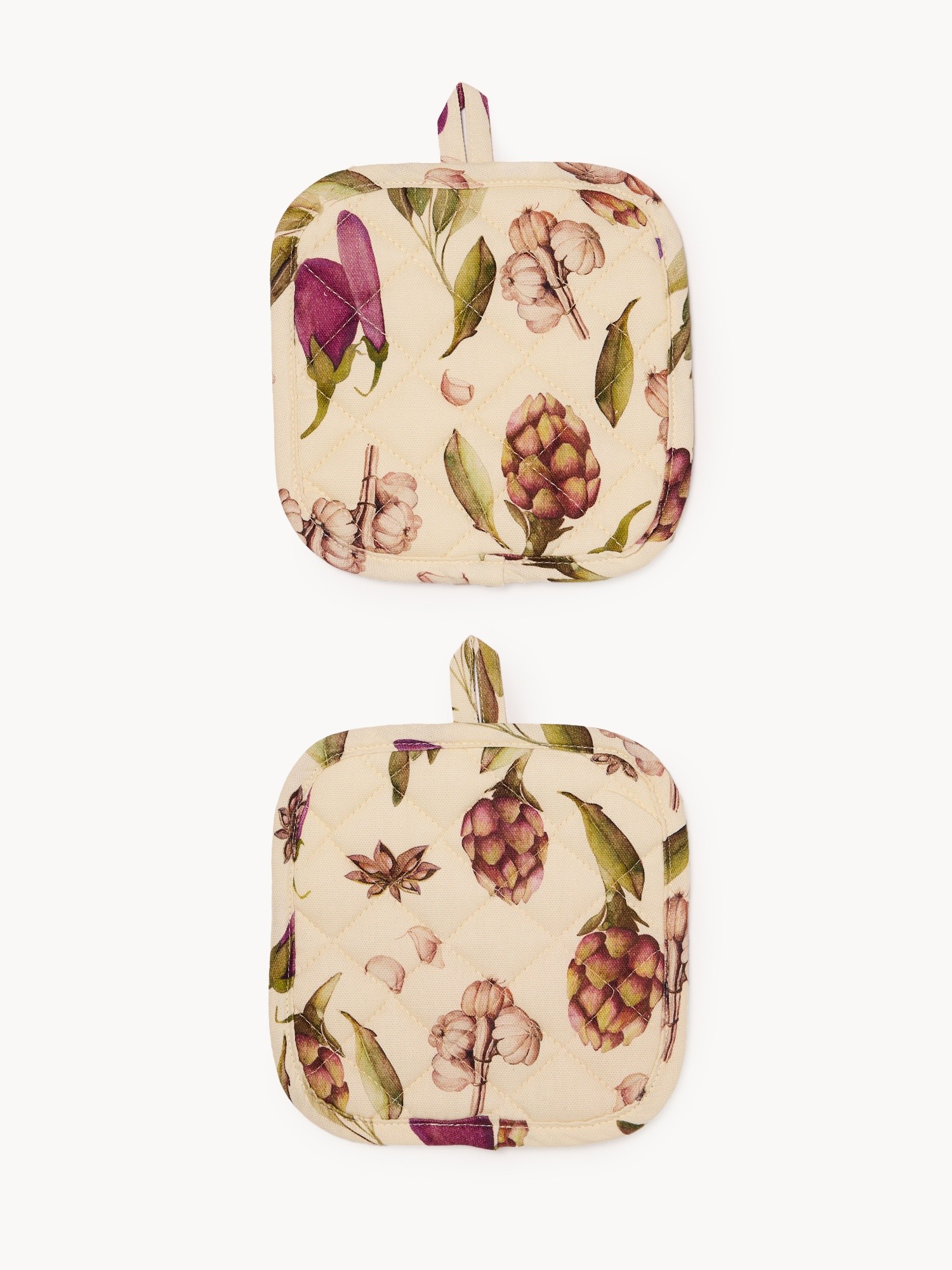 Set of 2 cotton panama pot holders with foliage print, Multicolor, large image number 0