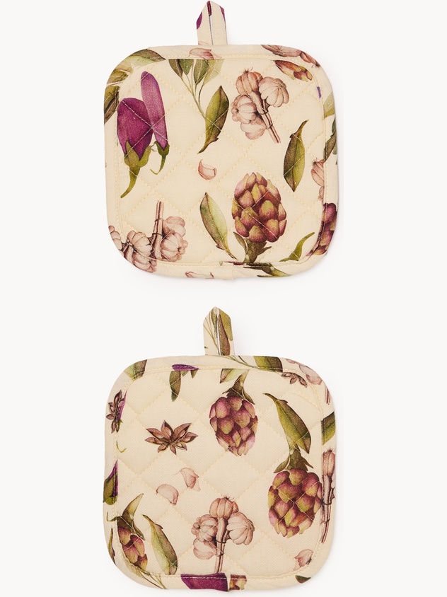 Set of 2 cotton panama pot holders with foliage print