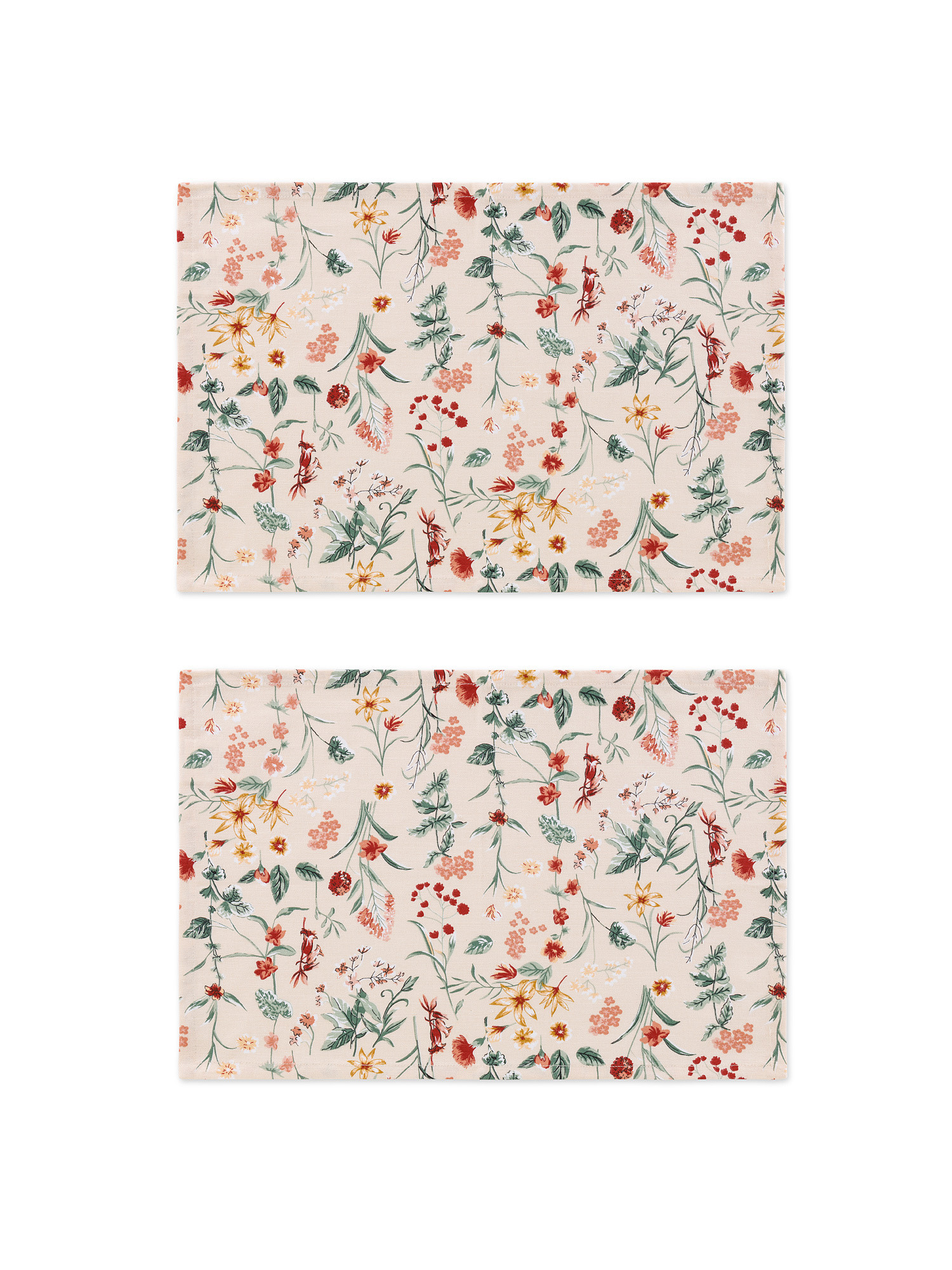 Set of 2 placemats in 100% cotton with floral print, Beige, large image number 0