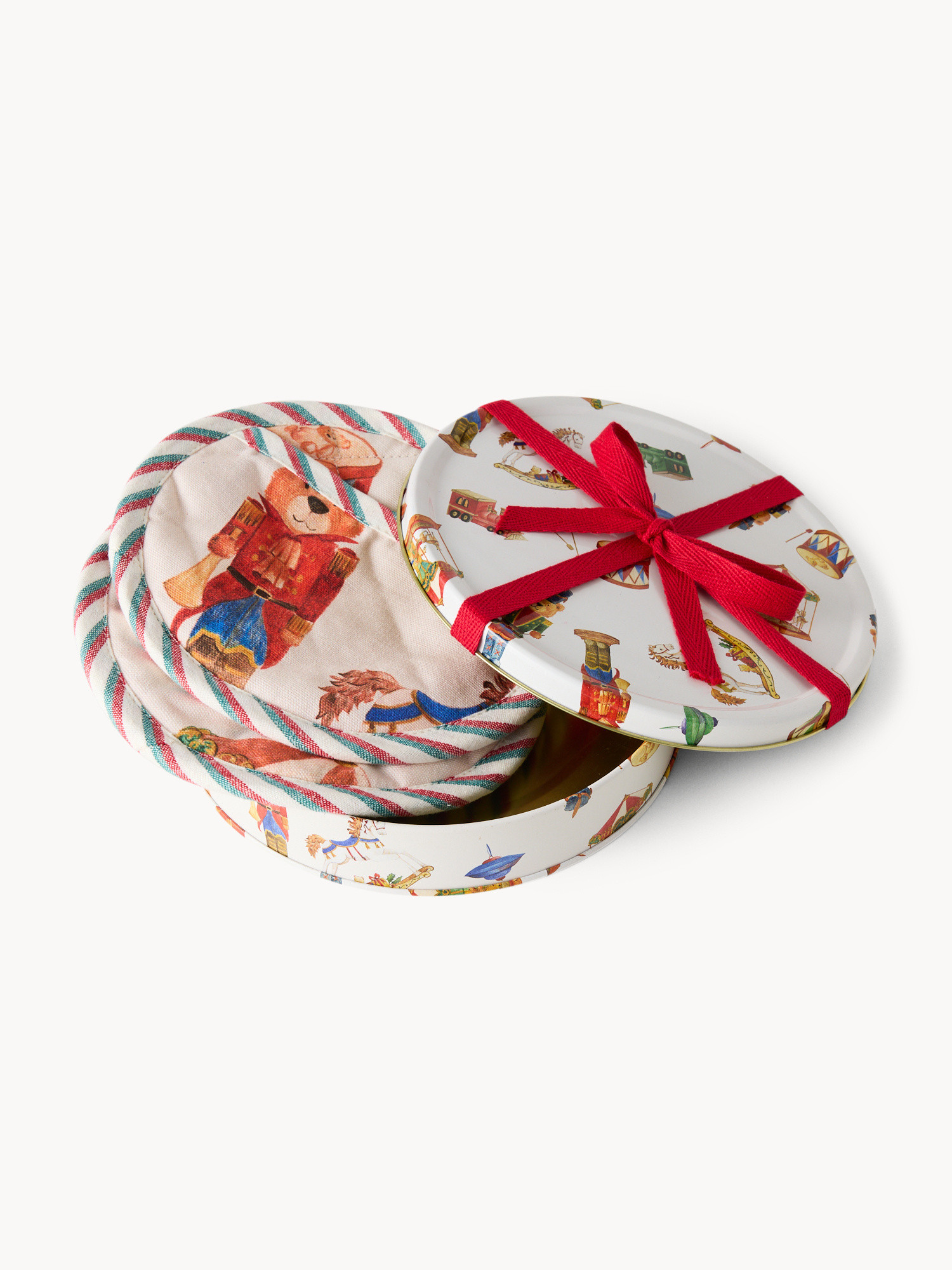 Gift tin with set of 2 pot holders, Light Beige, large image number 1