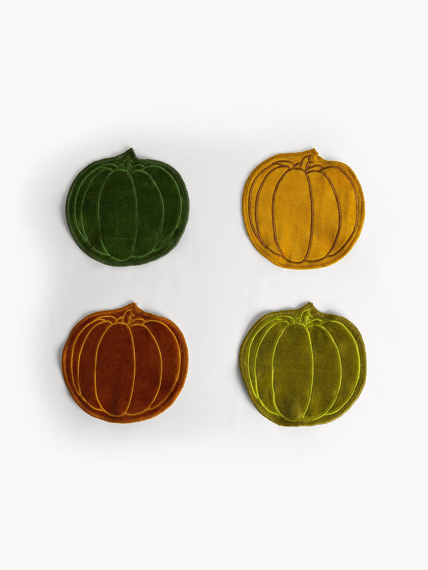 Set of 2 pumpkin-shaped cotton velvet coasters, Multicolor, large image number 0