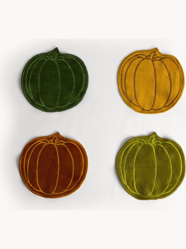 Set of 2 pumpkin-shaped cotton velvet coasters