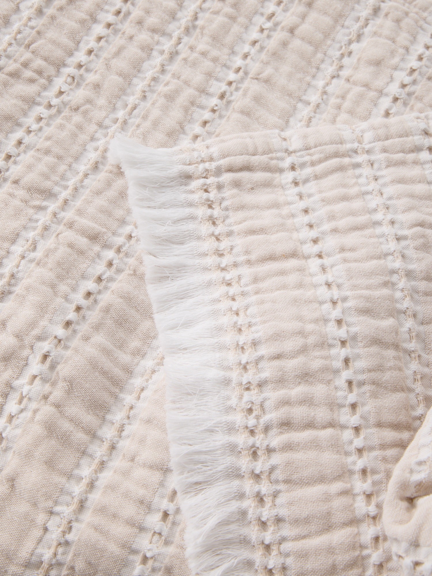 Plaid in cotone lavato motivo a righe, Beige, large image number 1