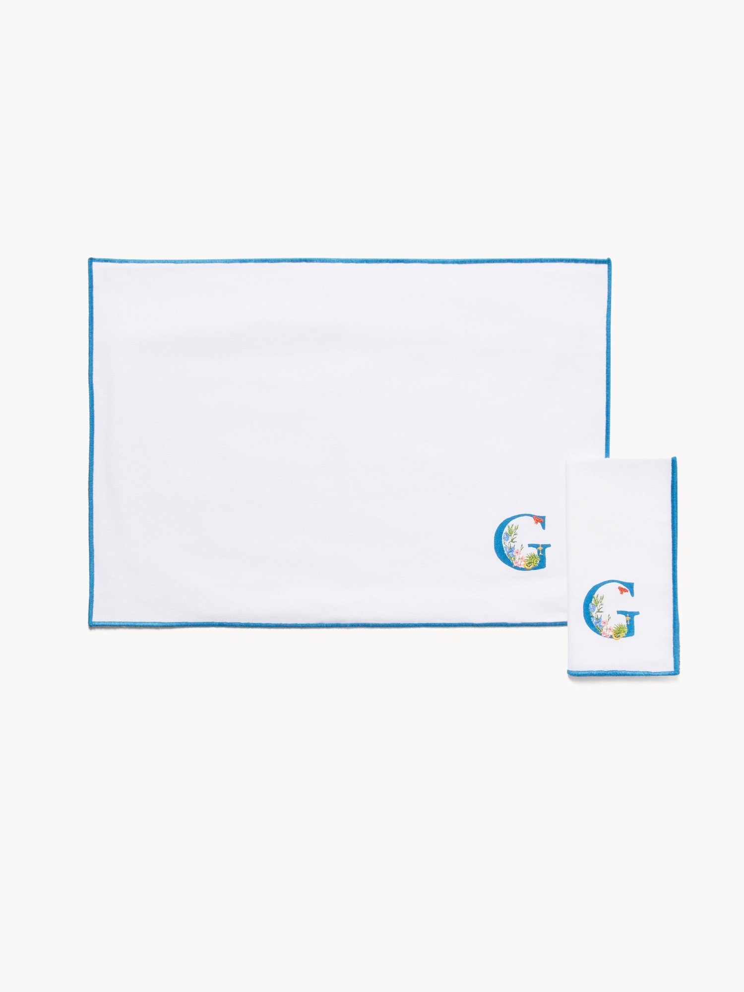 Pure cotton napkin and placemat set with initial G, White 1, large image number 0