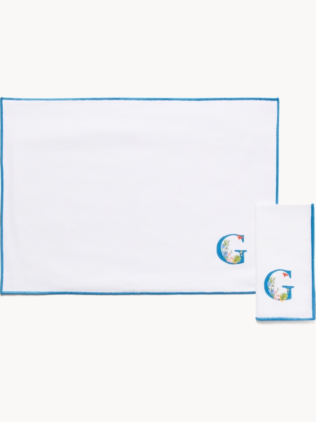 Pure cotton napkin and placemat set with initial G