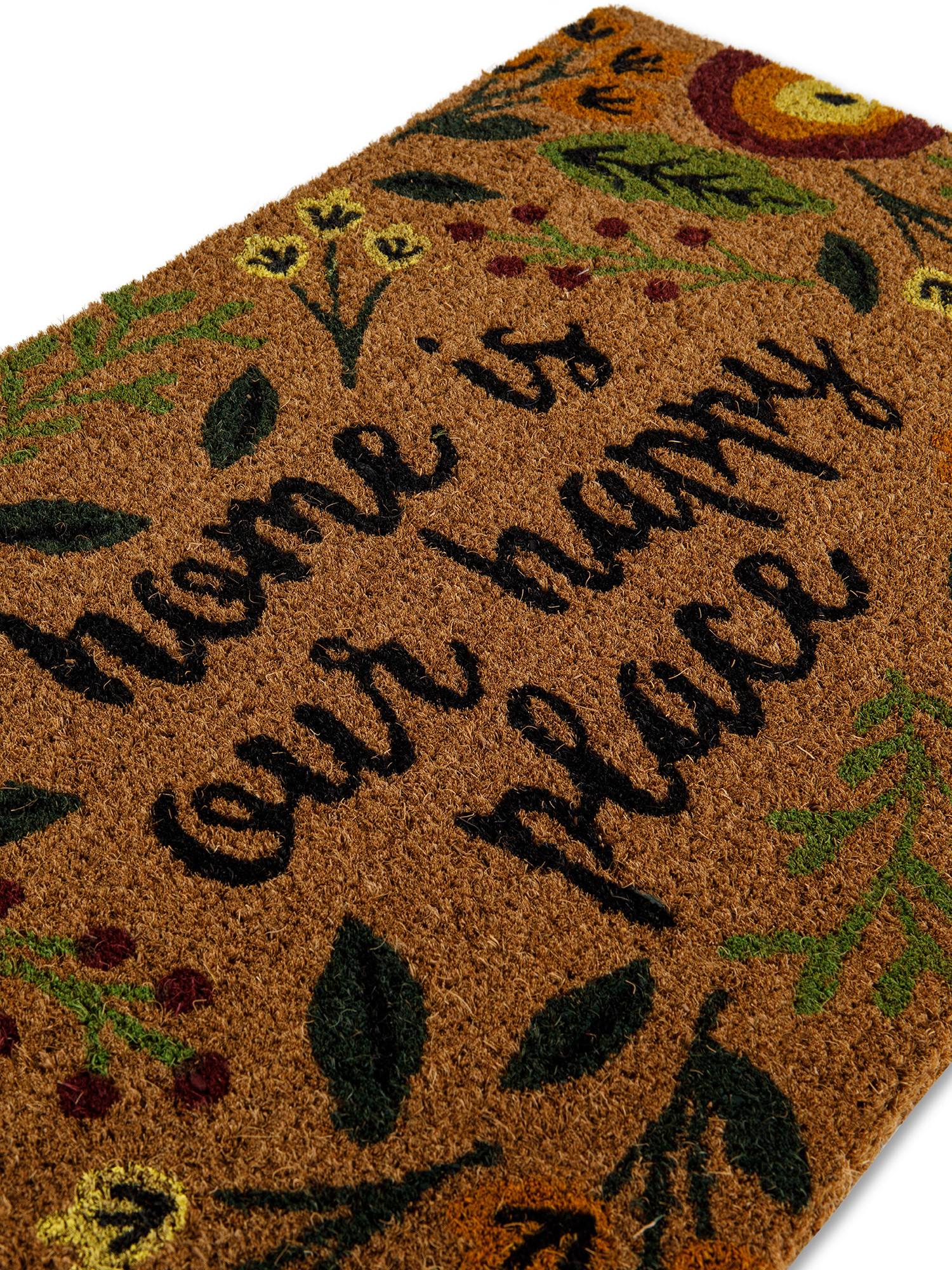 Flower print doormat Home is our happy place, Beige, large image number 1