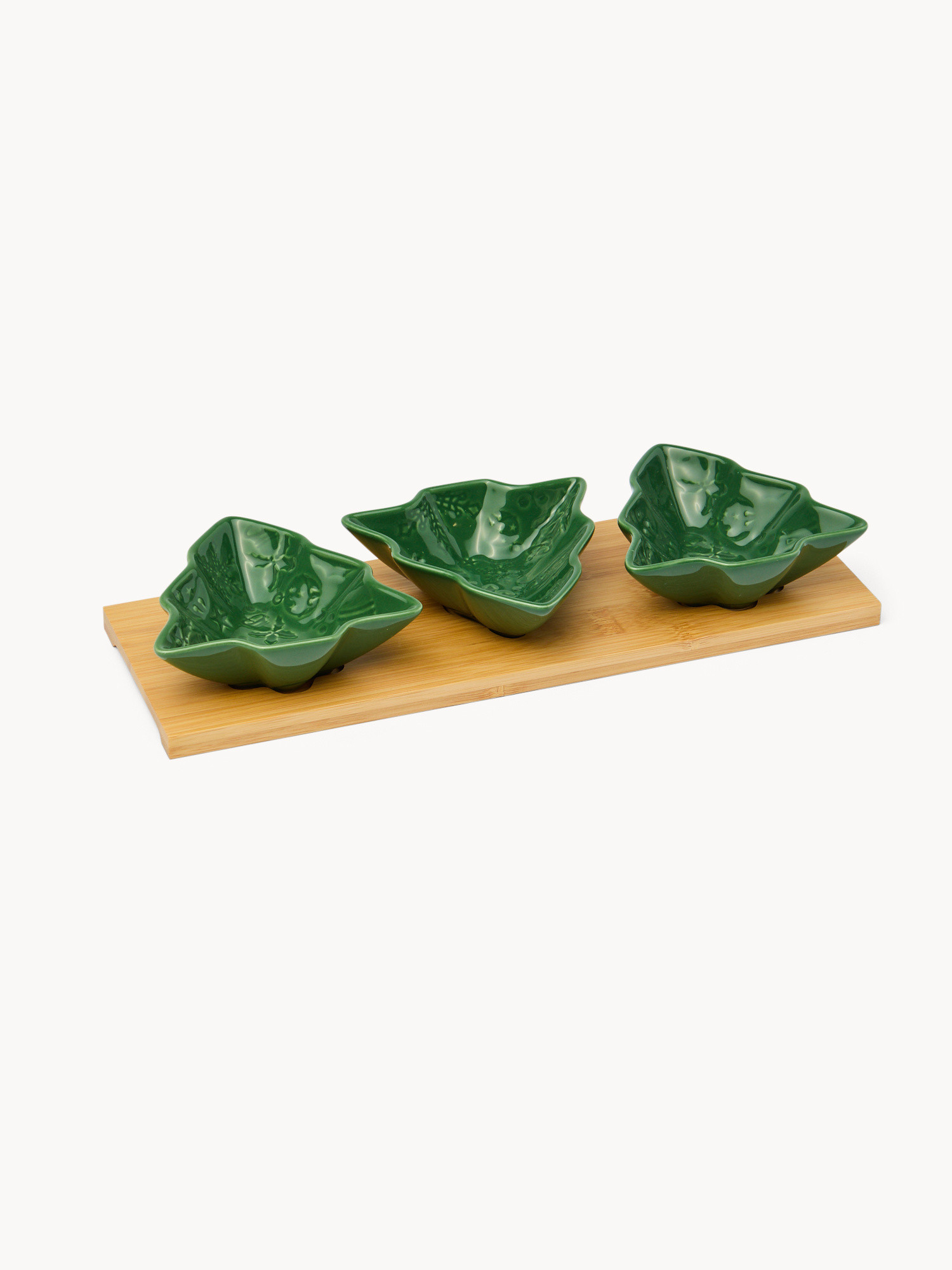 Bamboo wood appetizer dish with 3 tree-shaped cups, Green, large image number 0