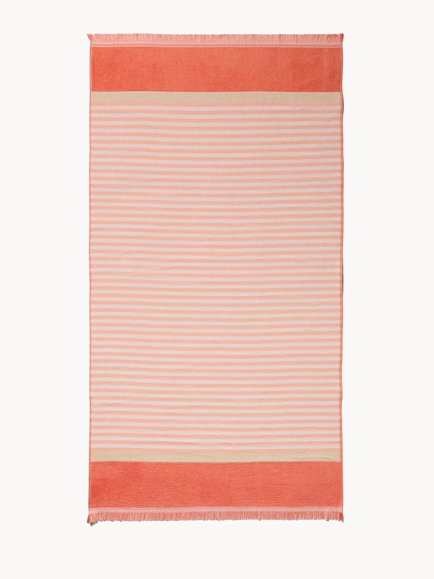 Fringed Cotton Hammam Beach Towel - Introductory Price, Coral Red, large image number 0