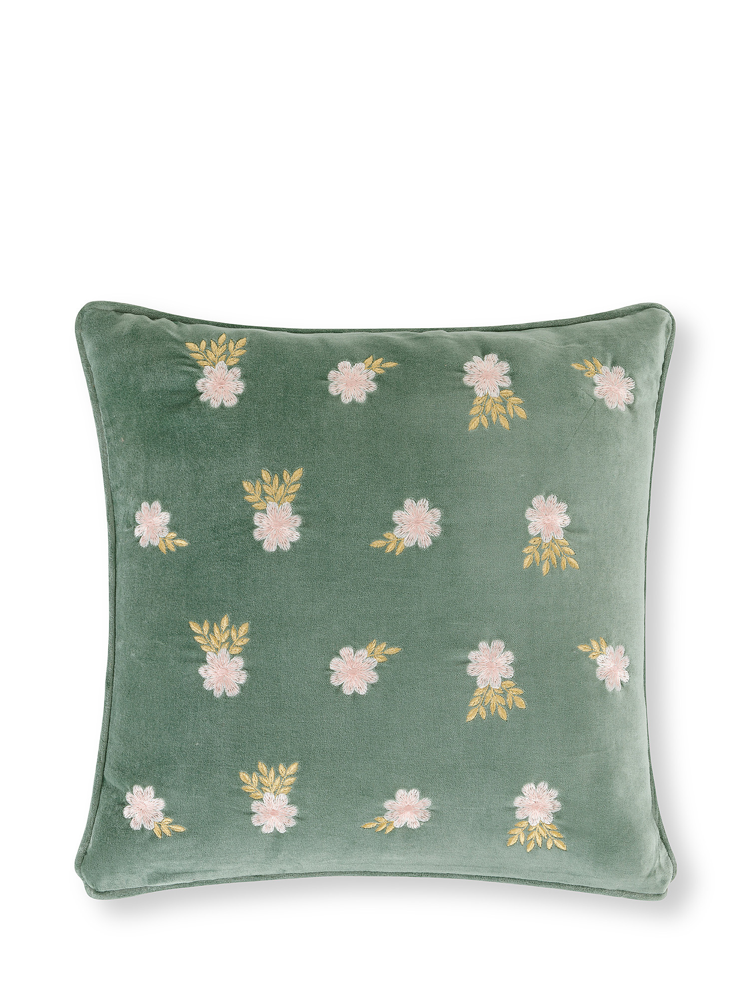 Velvet cushion with flower embroidery 45x45cm, Green, large image number 0