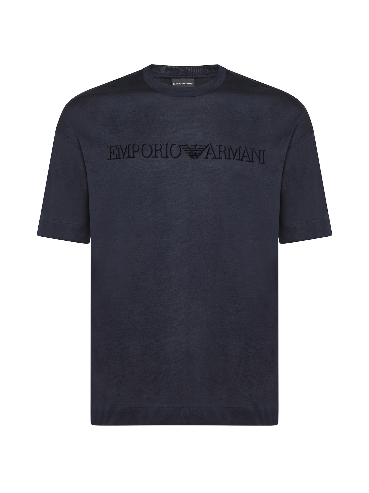 Emporio Armani - T-shirt in jersey mercerizzato con logo flock, Blu scuro, large image number 0
