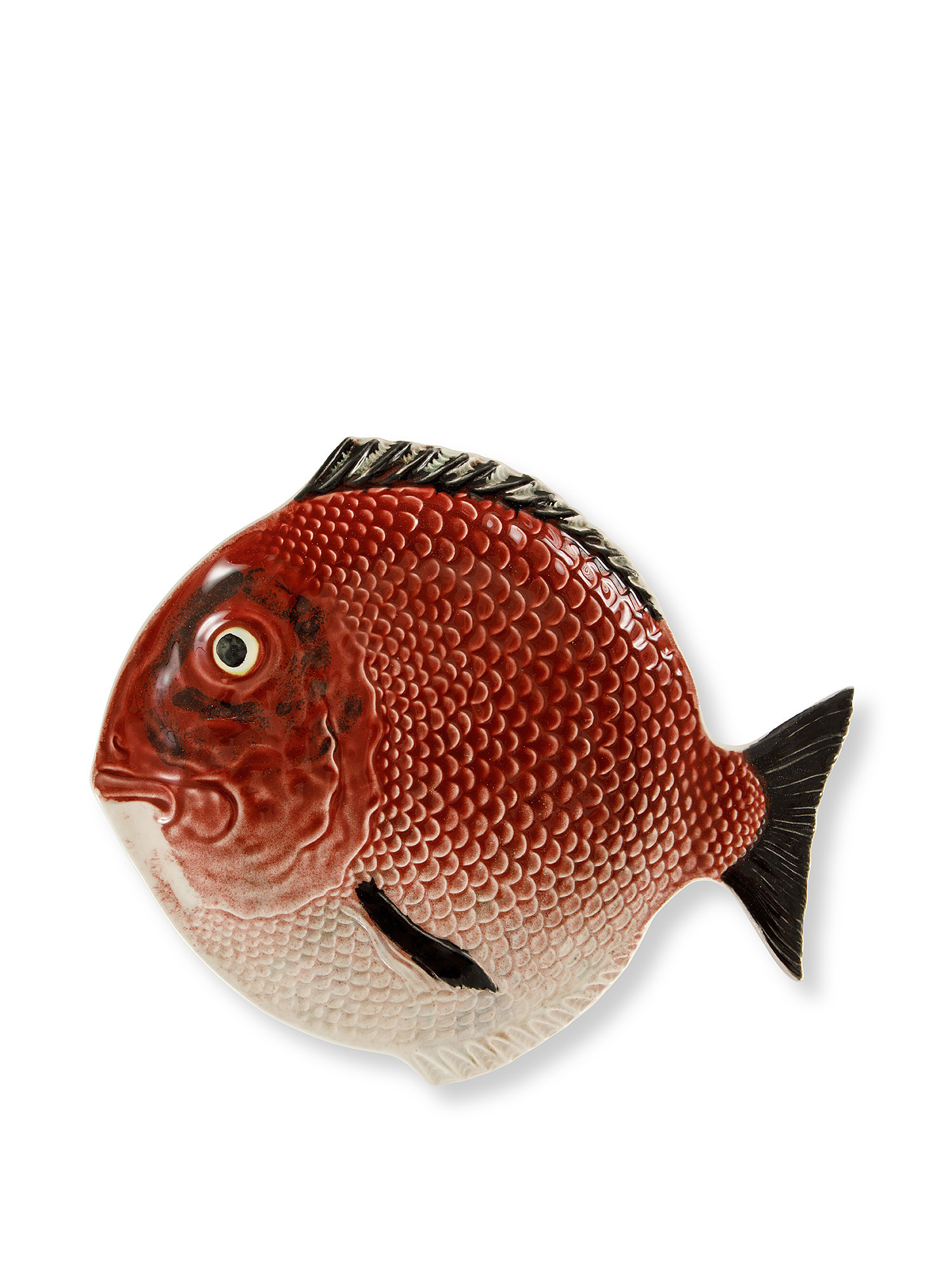 Piatto piano ceramica a pesce, Rosso, large image number 0