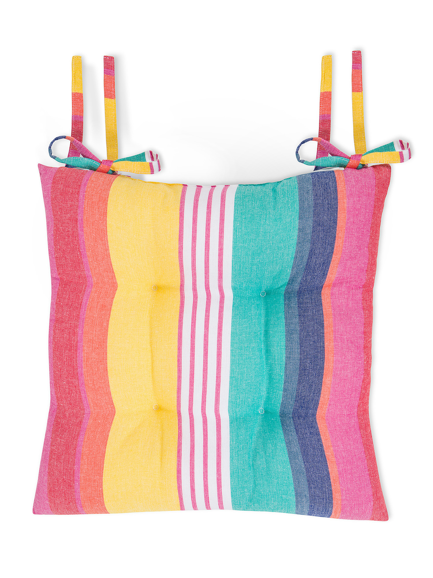 Cuscino da sedia a strisce colorate puro cotone tinto filo., Multicolor, large image number 0