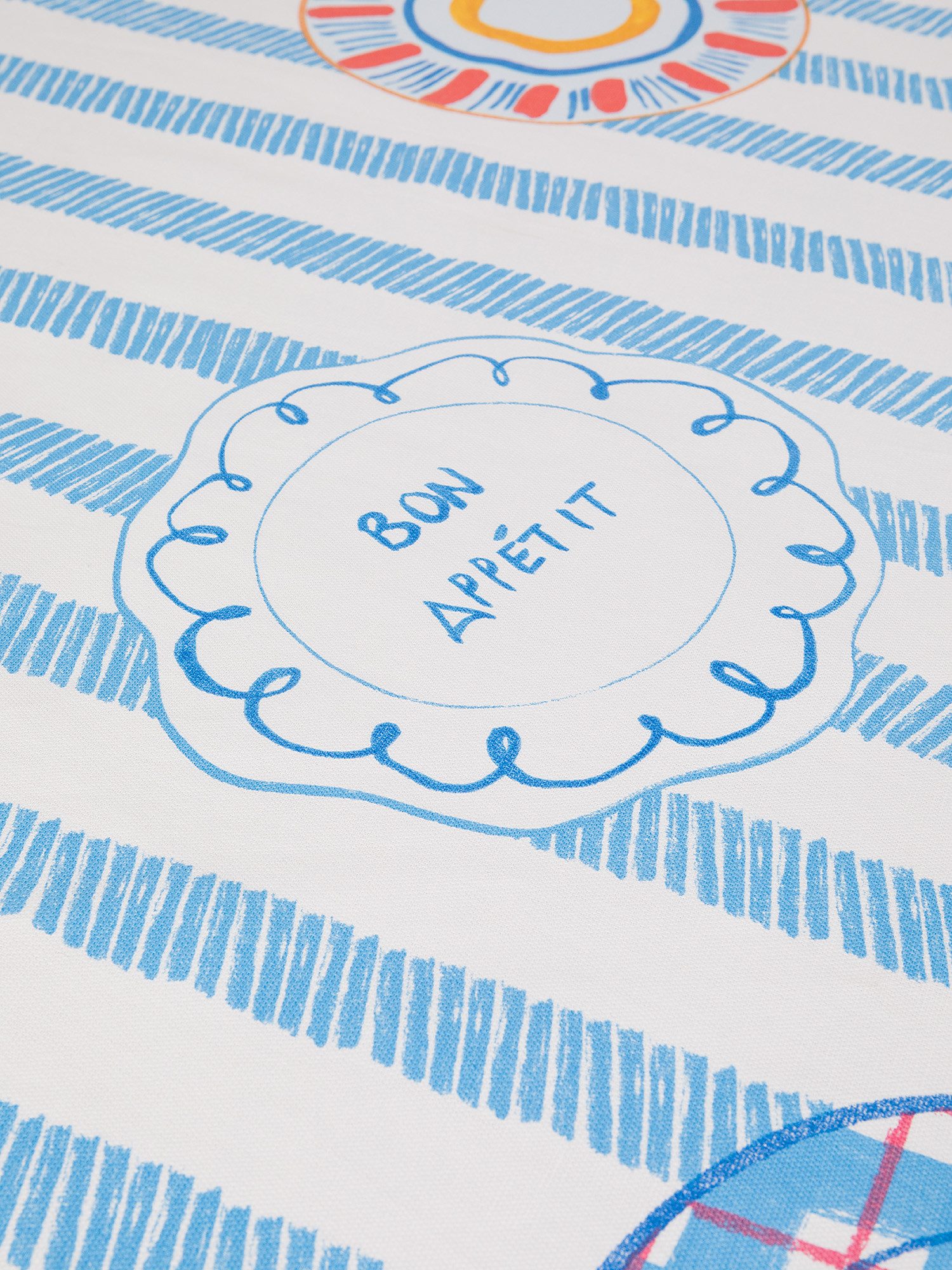 Tovaglia rotonda panama di cotone stampa piatti, Azzurro, large image number 1