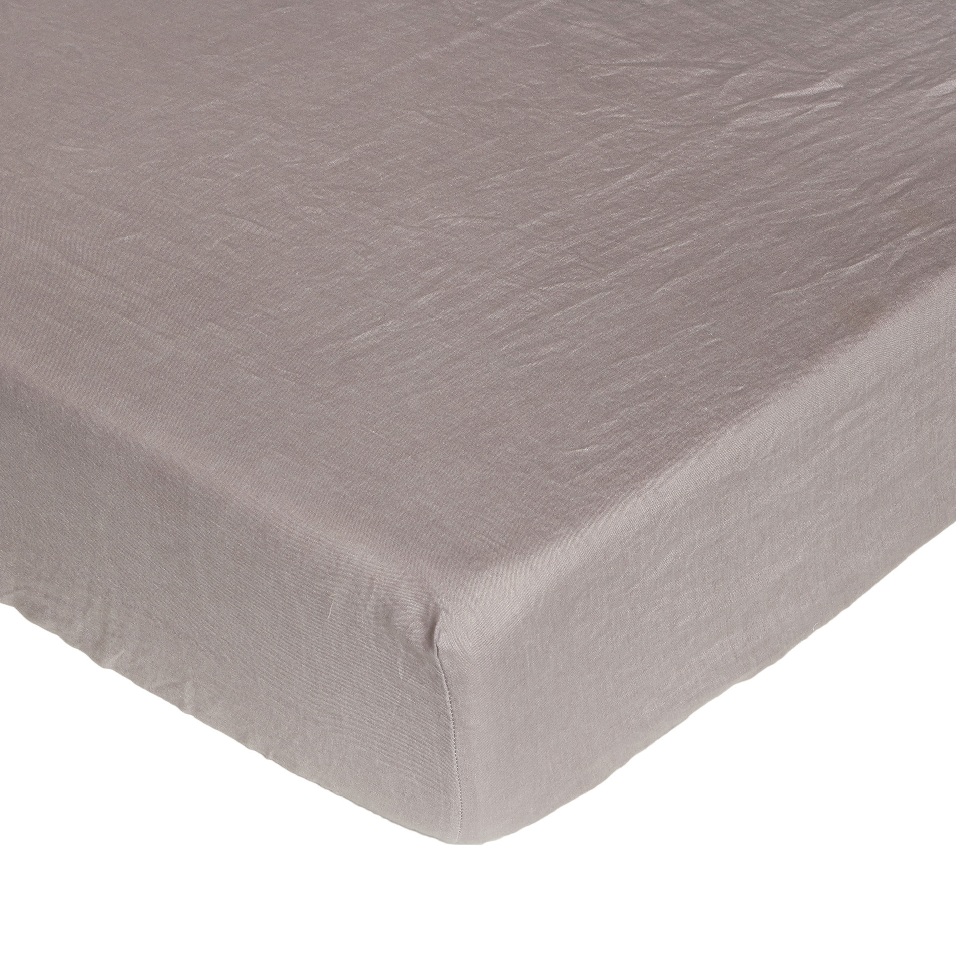 Plain fitted sheet in 145 g linen, Grey, large image number 0