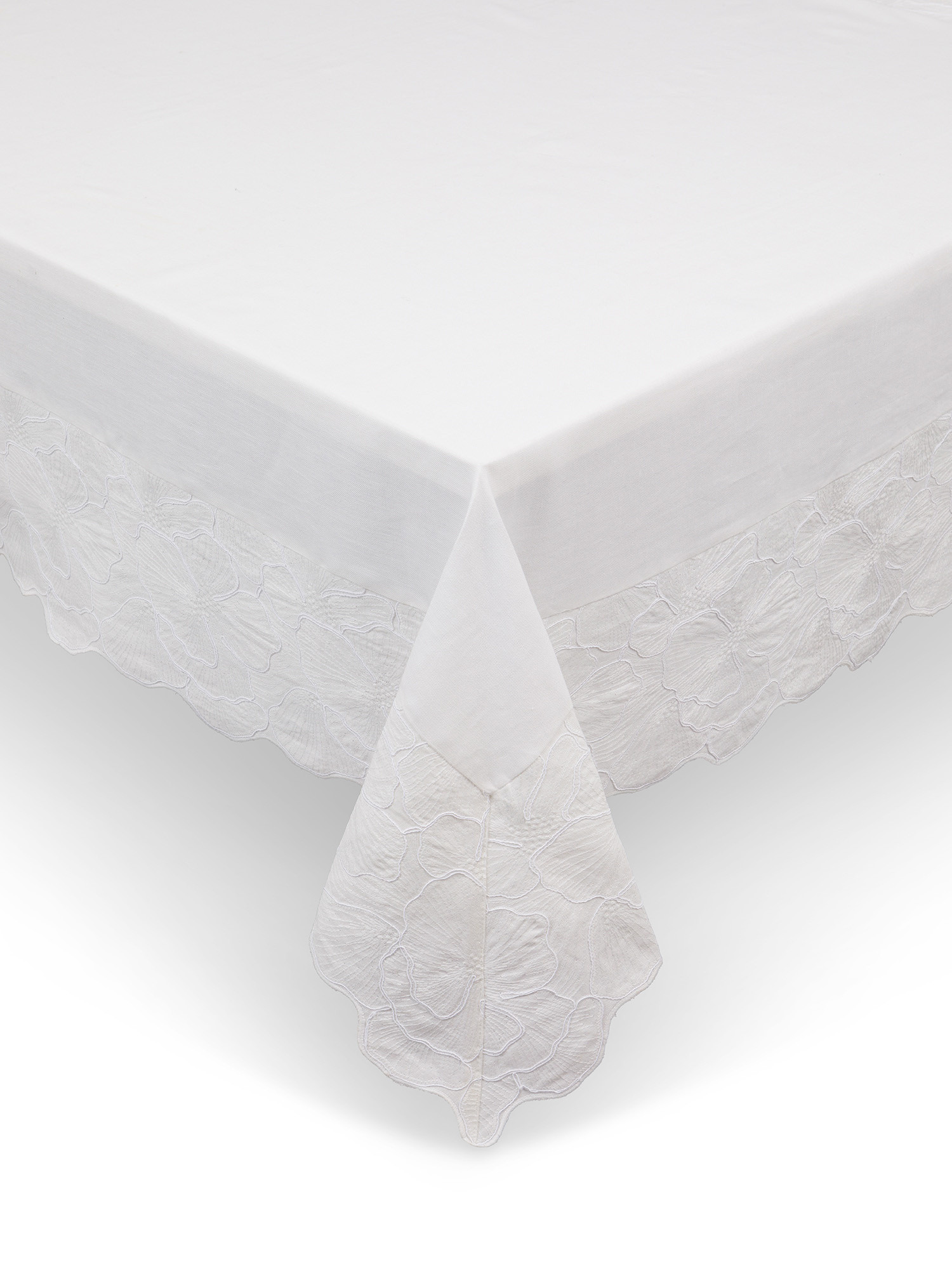 Linen and cotton tablecloth with applied edge, White, large image number 0