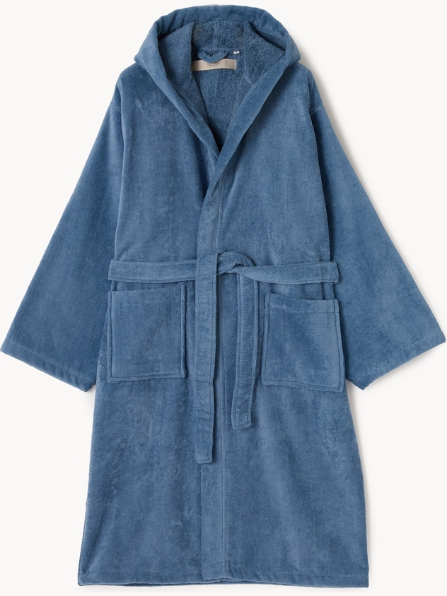 Cotton terry bathrobe with velour finish