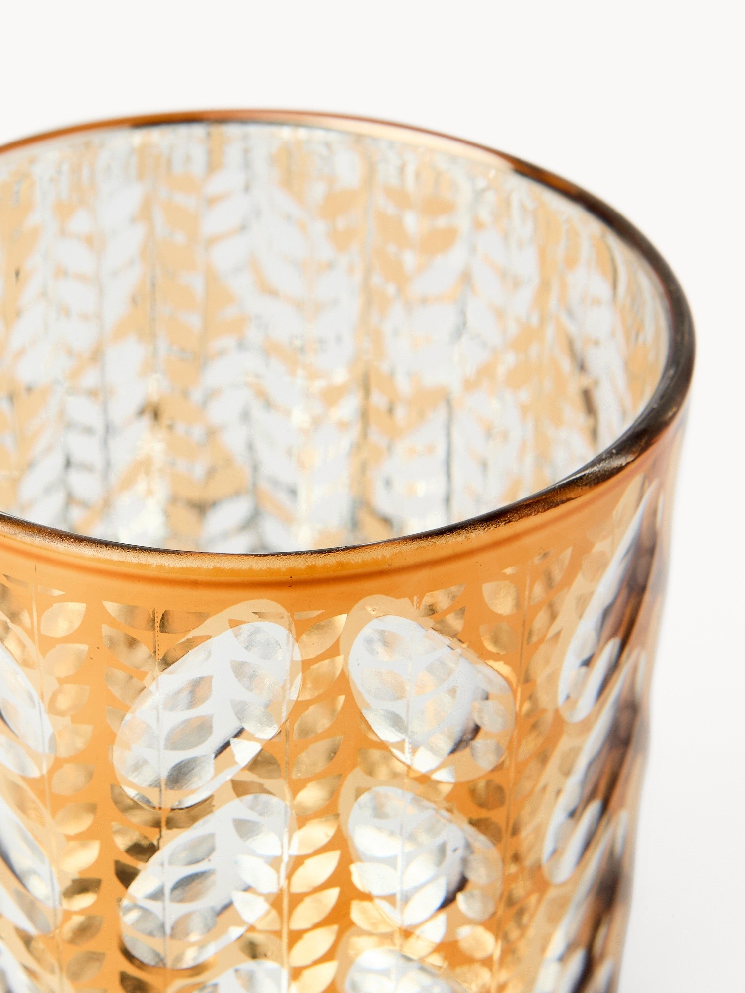 Portacandele in vetro decoro a foglie, Oro, large image number 1