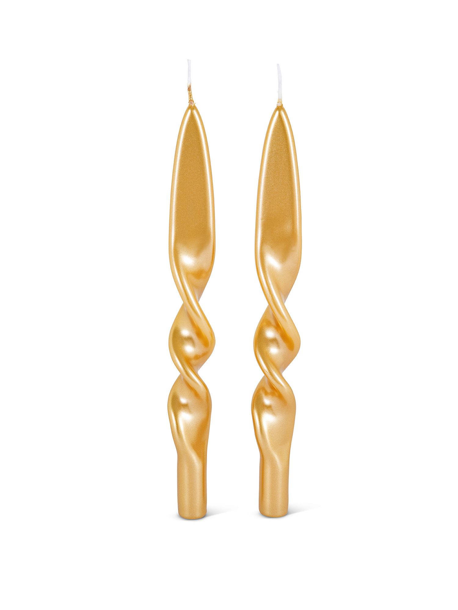 Set of 2 lacquered wax twist candles made in Italy, Gold, large image number 0